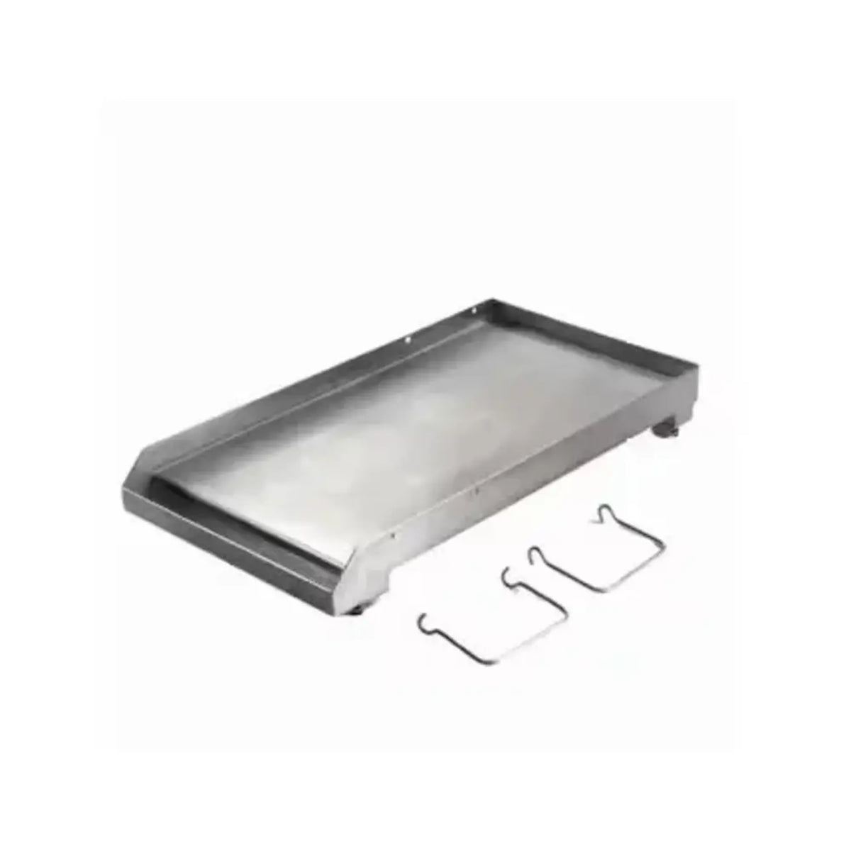 Rectangular stainless steel gas griddle pan with three wire brackets
