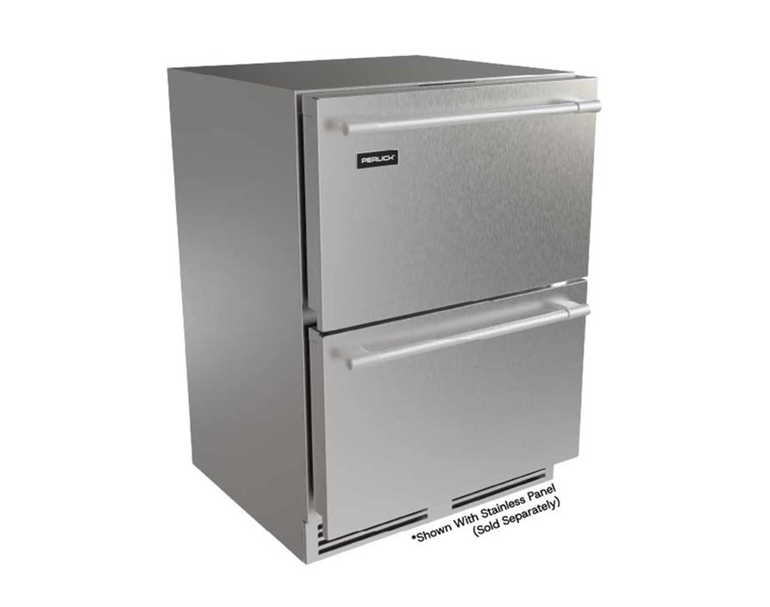Panel-ready stainless undercounter refrigerator drawers with two stacked doors