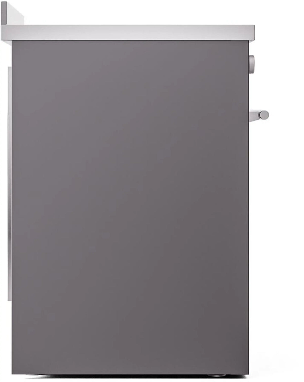 Matte graphite induction range side panel with handle detail