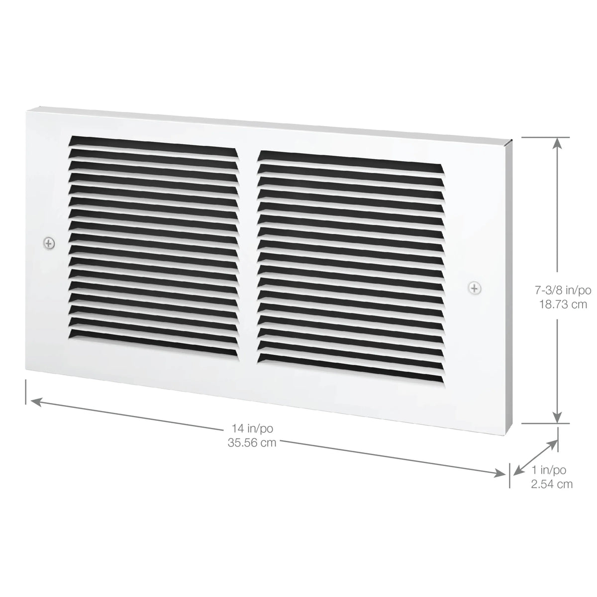 Air intake grille with white frame and two black slat vent panels