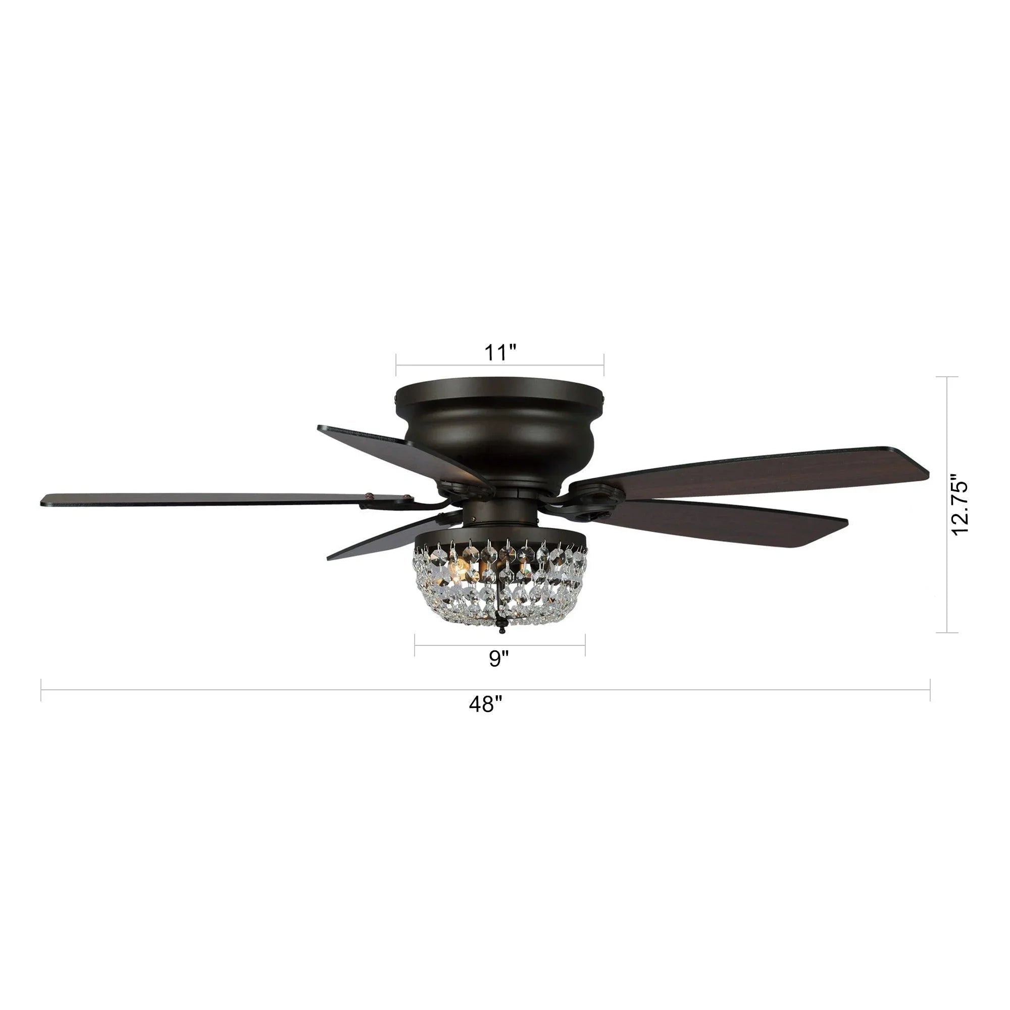 Modern flush-mount ceiling fan with crystal light and dark reversible blades