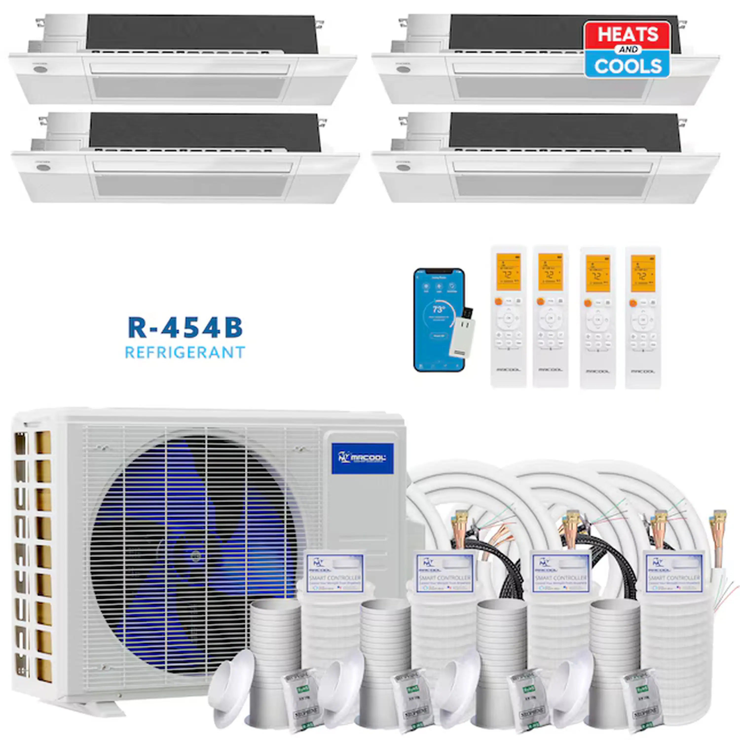 MRCOOL 4-zone ductless mini split heat pump kit with cassette indoor units and wiring