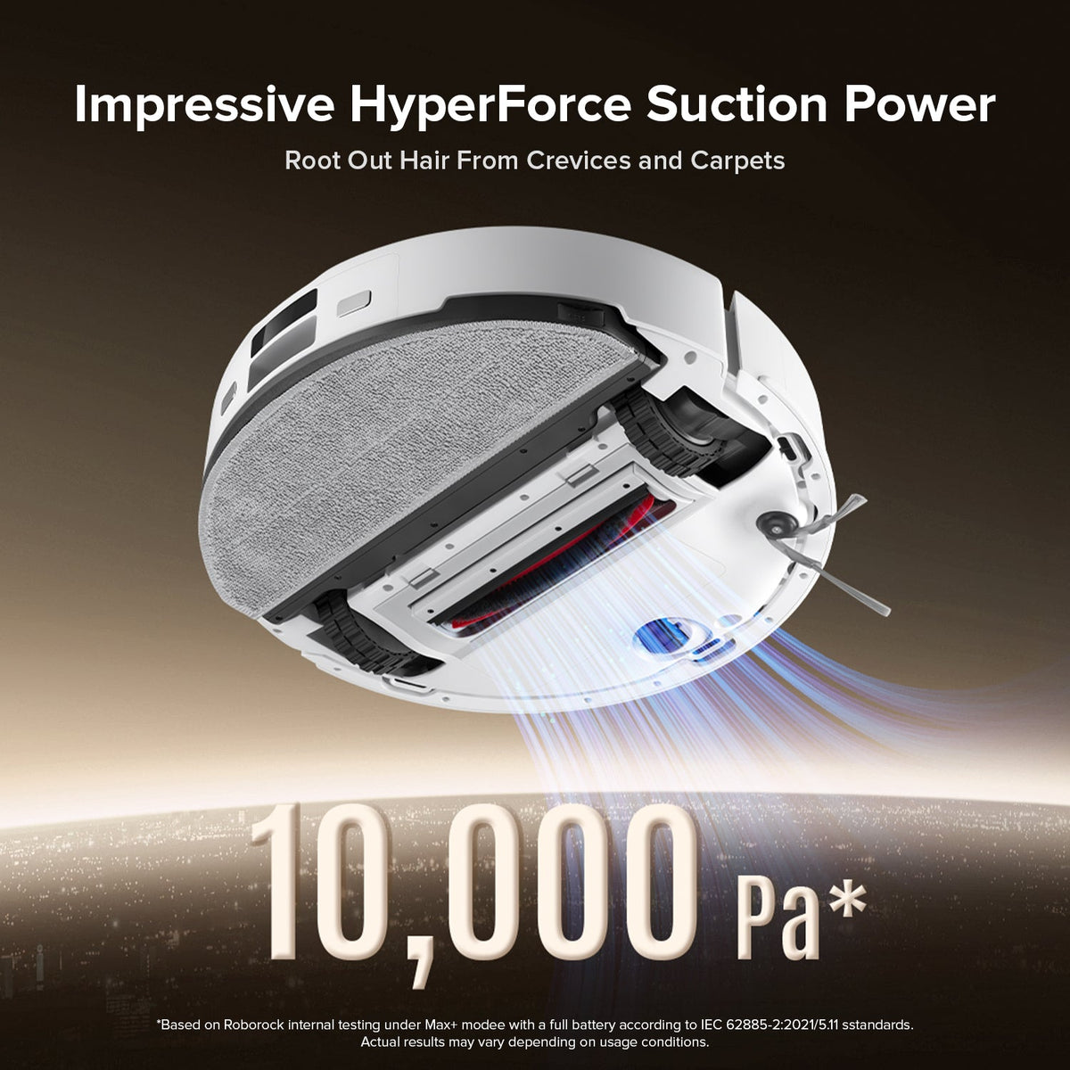 White robot vacuum and mop underside with mop pad and rotating brush