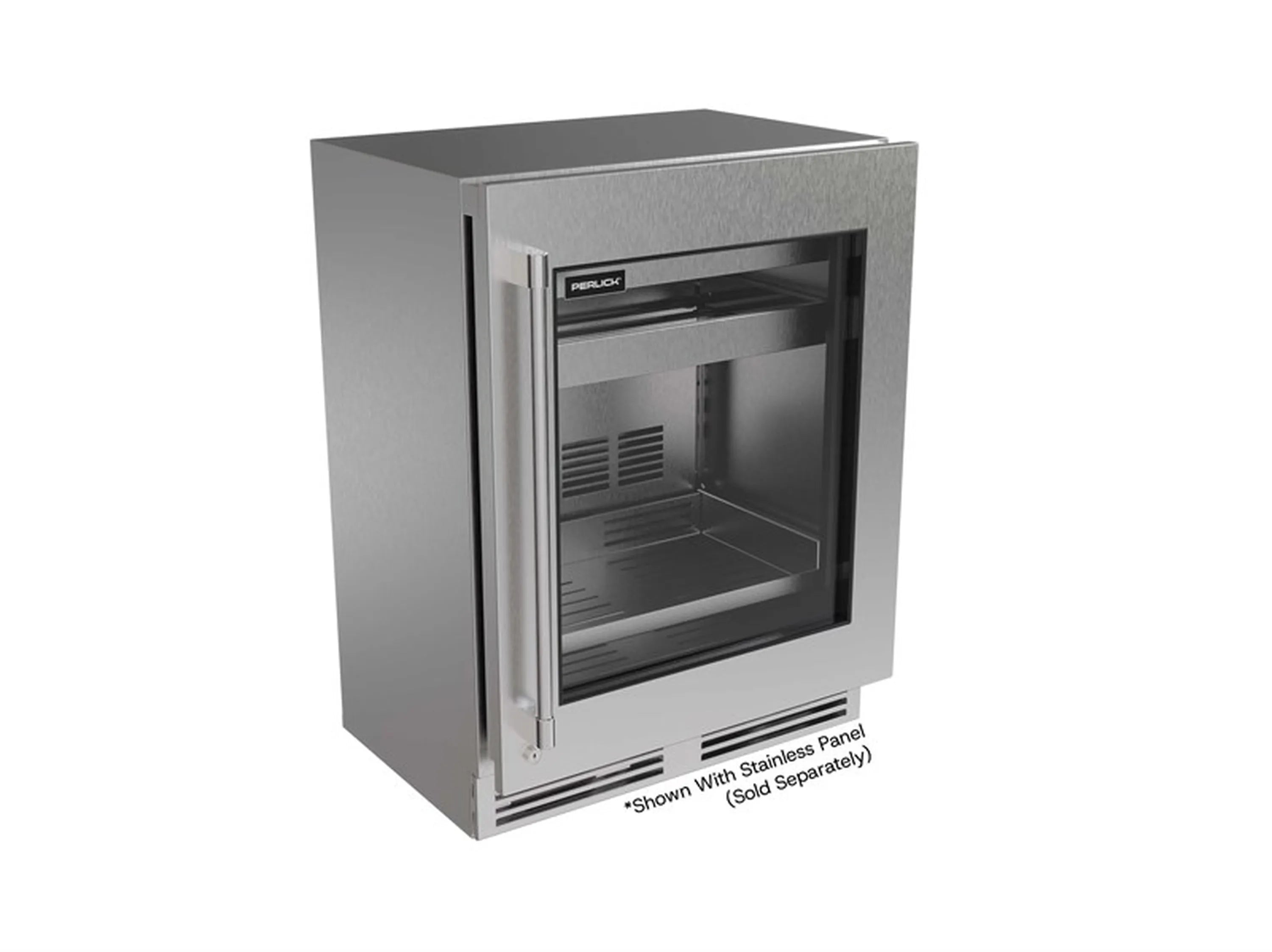 Perlick 24-inch ADA undercounter beverage center with stainless finish and glass door