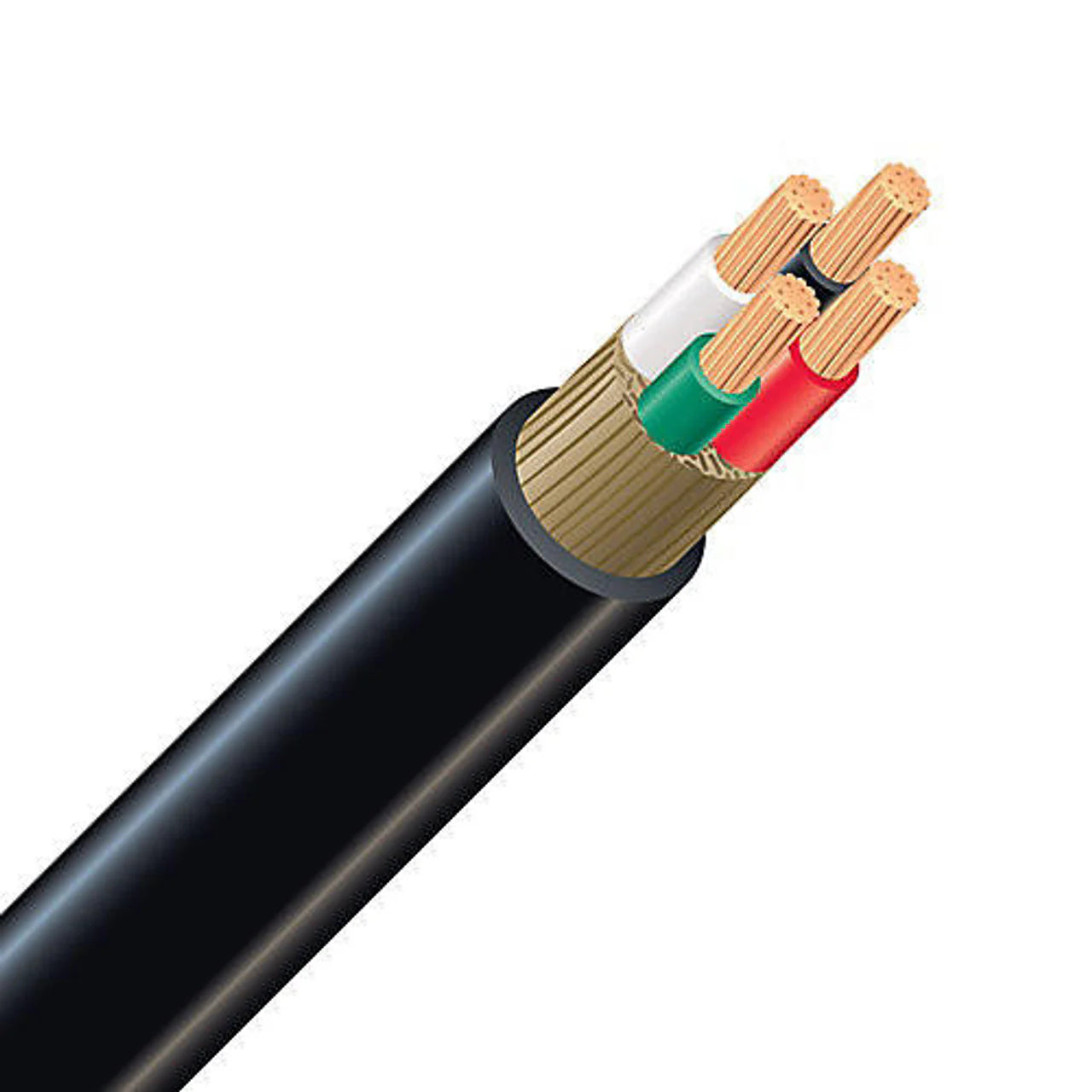 Black multi-conductor wiring harness cable with stripped end and color-coded conductors
