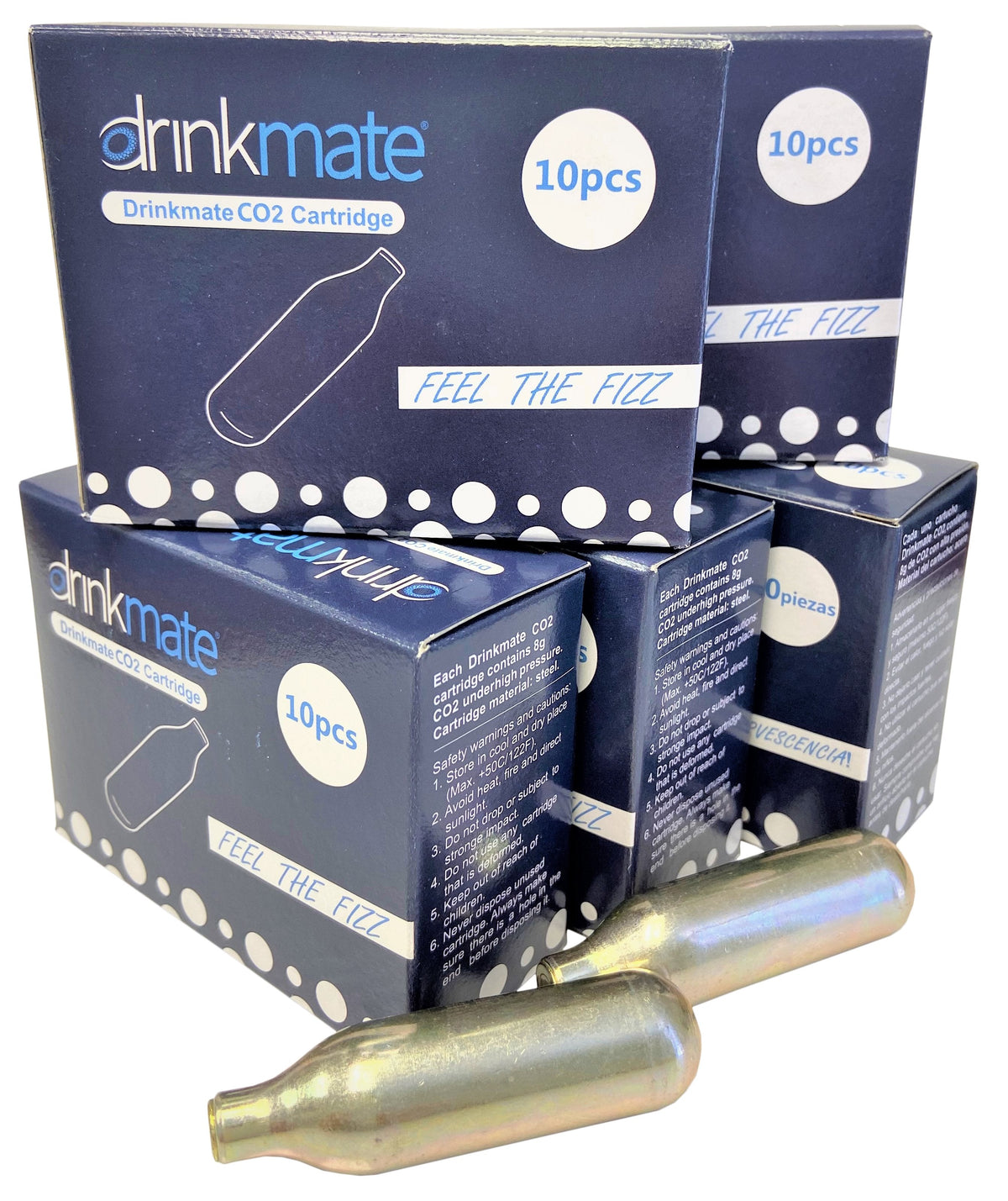 Drinkmate 8g CO2 cartridges 50-pack with silver metal cylinders