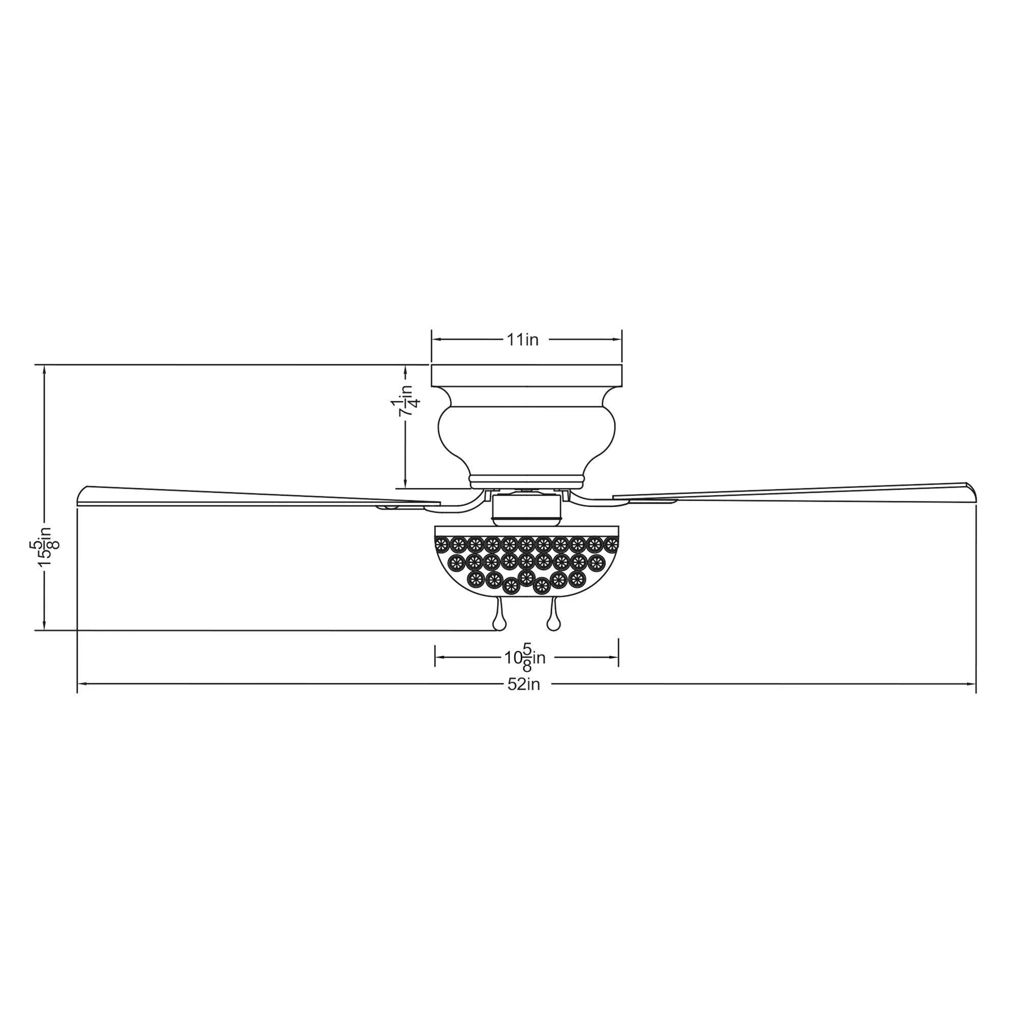 52-inch flush mount ceiling fan with chrome finish and crystal light canopy