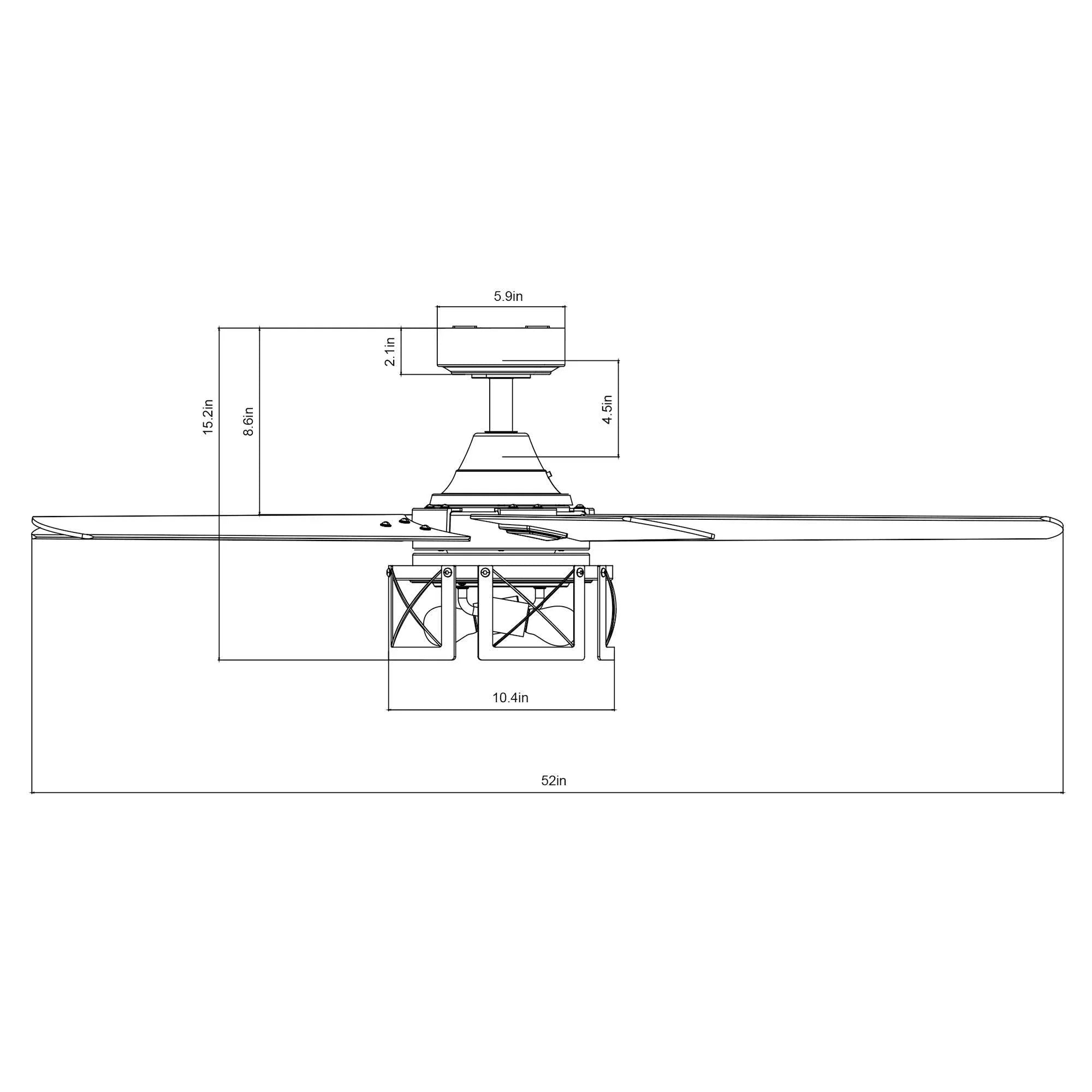 Ceiling fan mounting size diagram with blade span and downrod dimensions