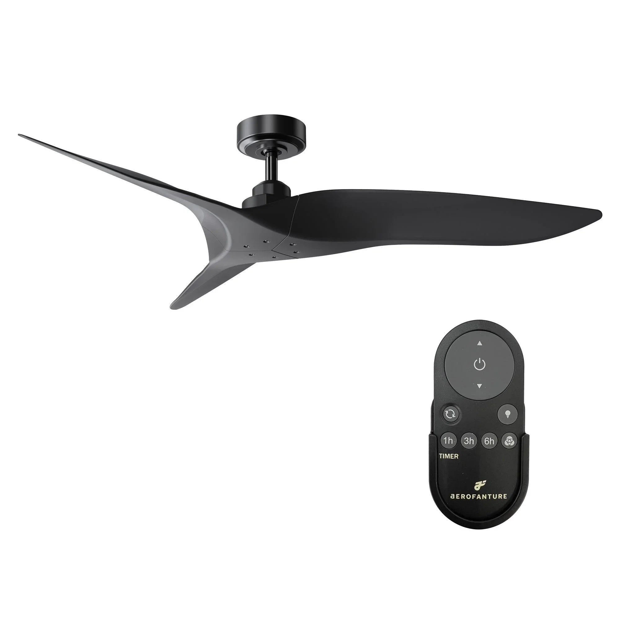 Ceiling fan with DC motor, dark blades and remote control