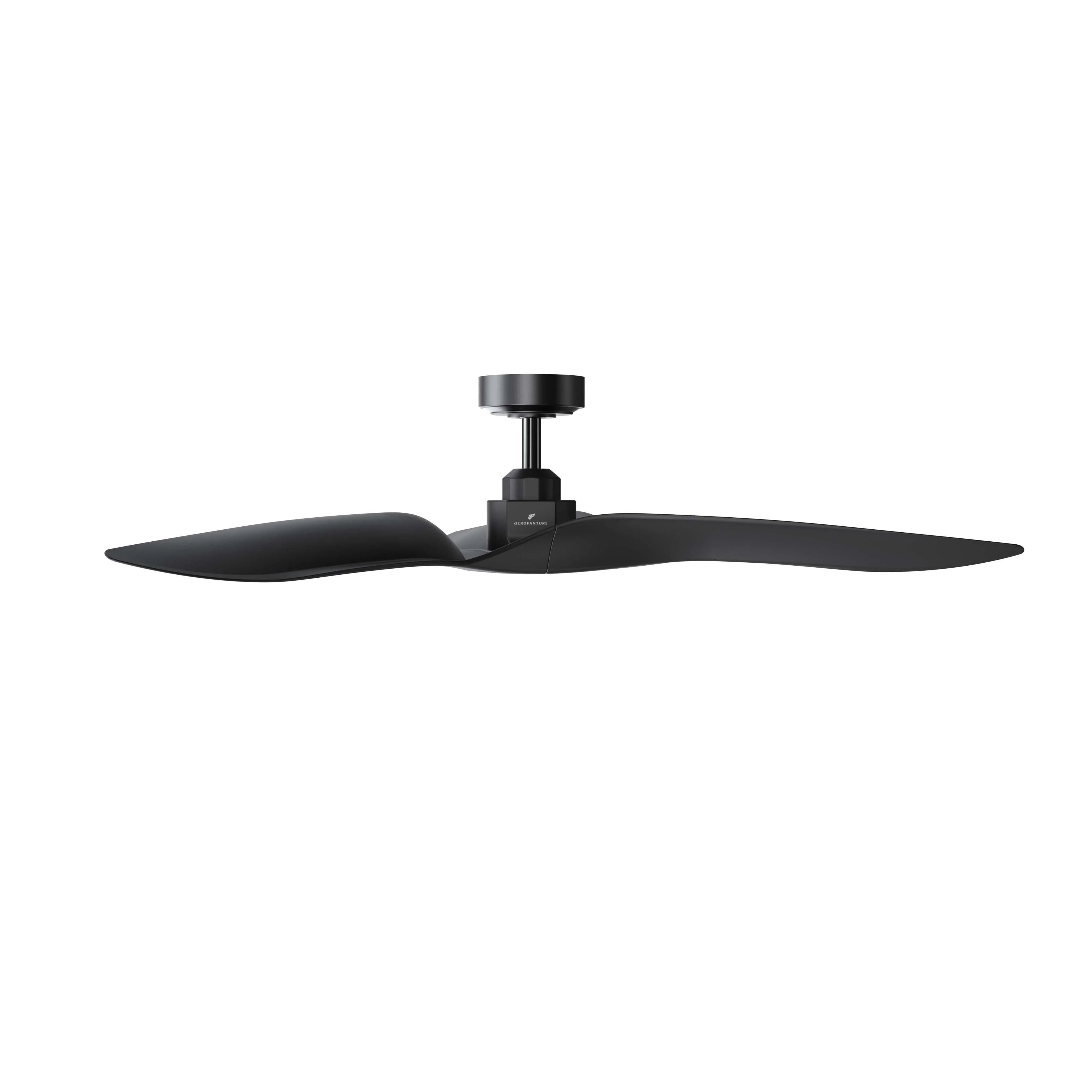 Black ceiling fan with five reversible blades and downrod mount, industrial style