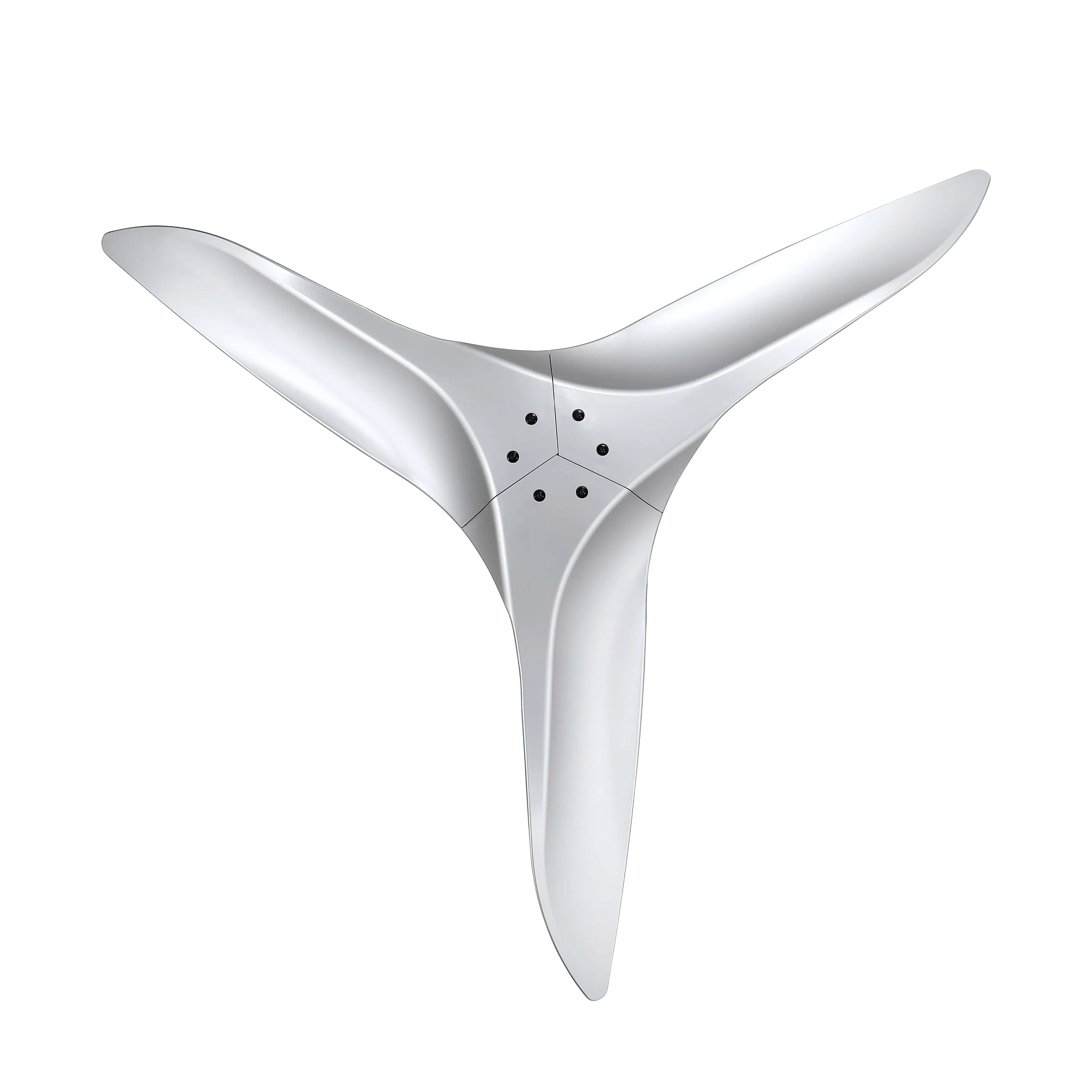 White ceiling fan with five blades and decorative star-pattern hub