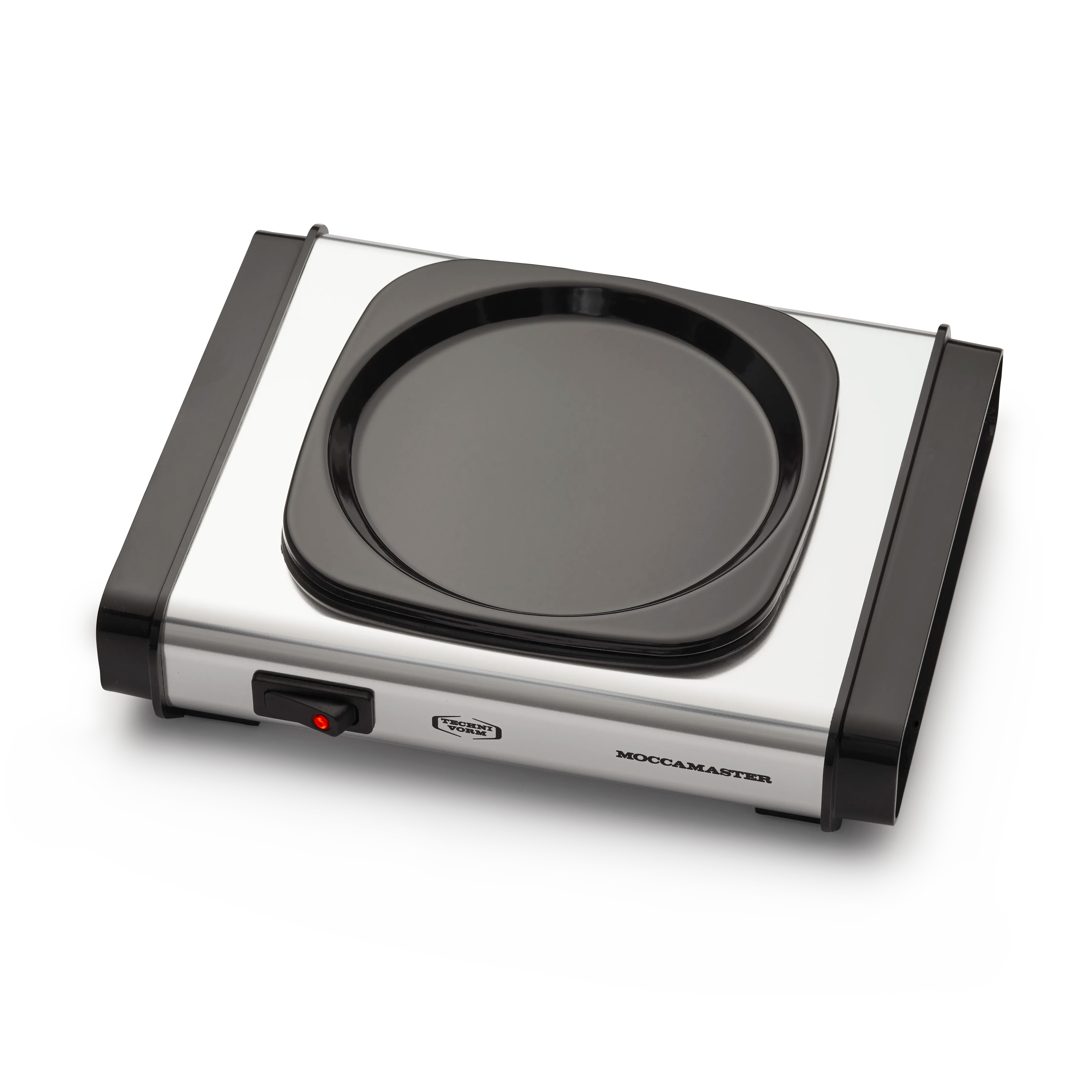 Stainless steel standalone hotplate with black round heating plate and front power light