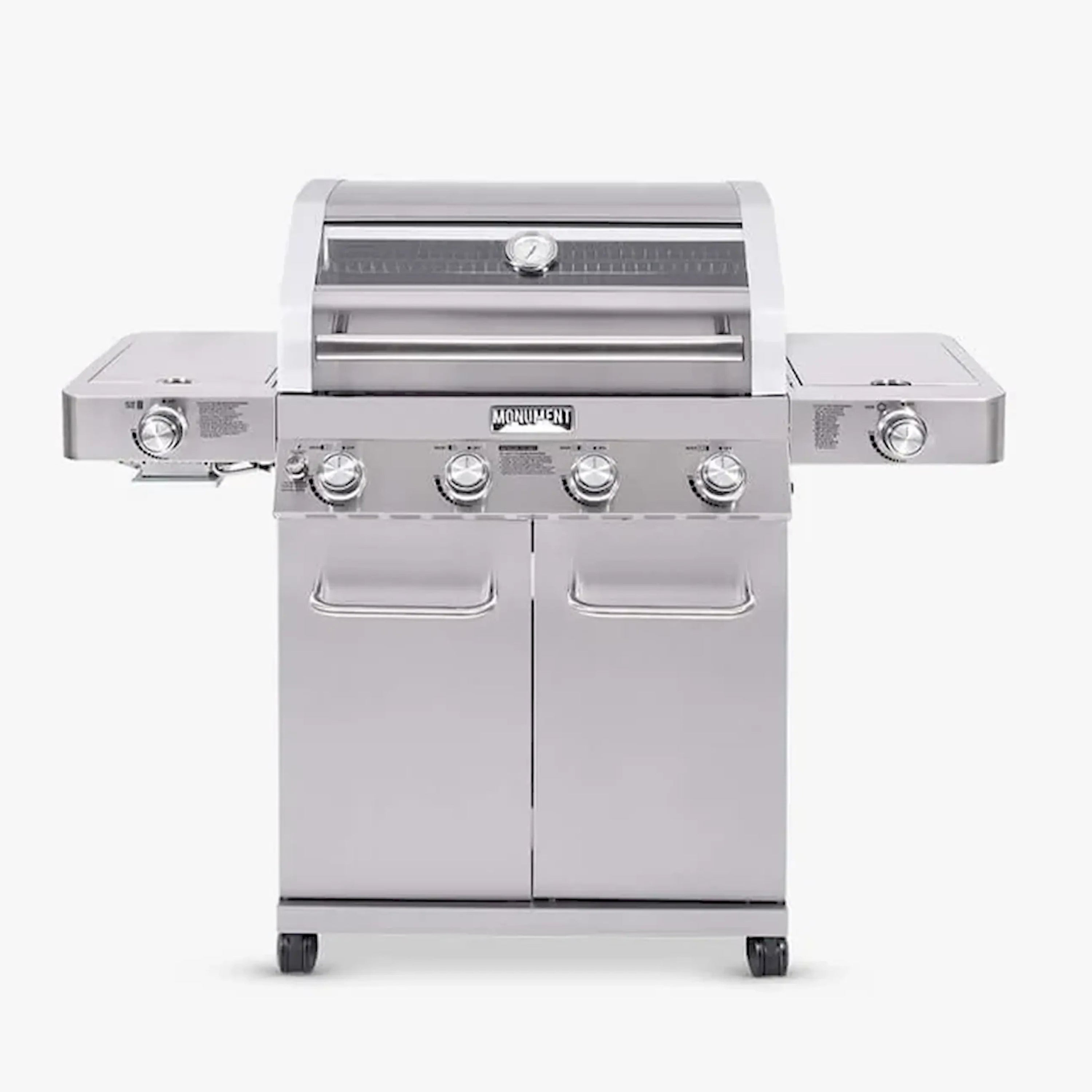 4-burner stainless steel propane infrared gas grill with lid and control knobs