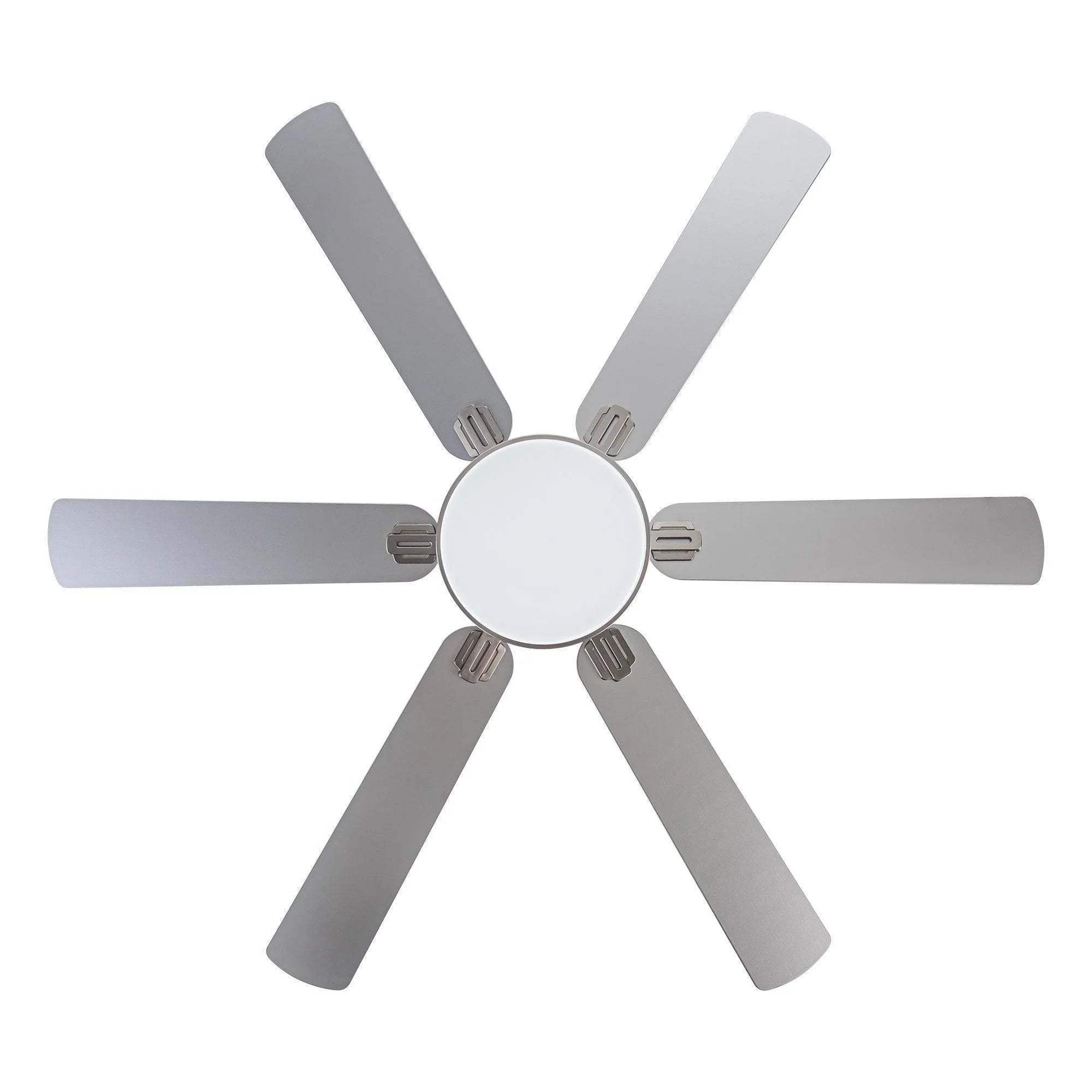 Satin nickel 5-blade ceiling fan with round integrated light