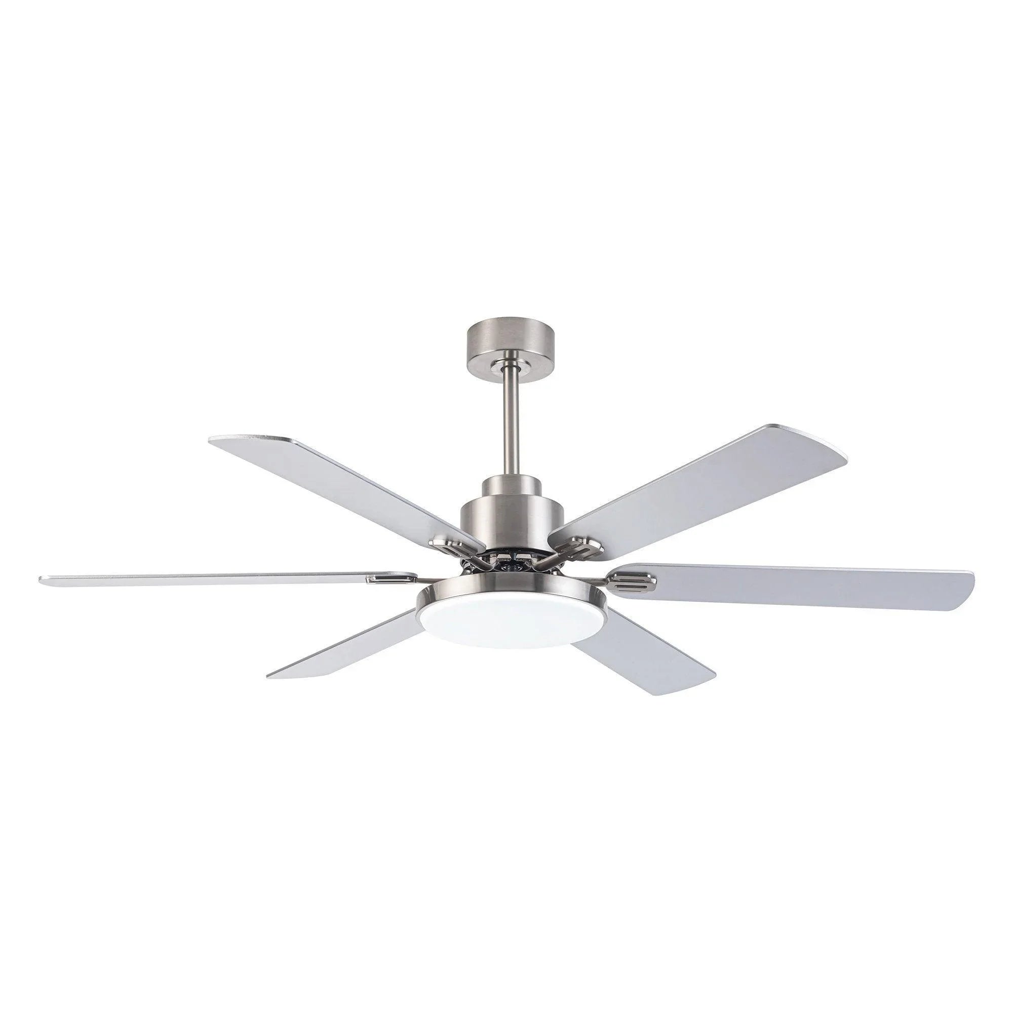 Satin nickel ceiling fan with five blades and integrated light kit