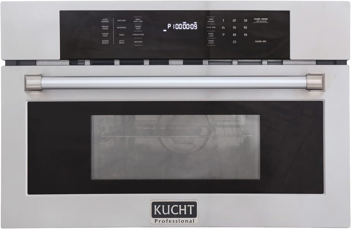Stainless steel wall oven with black control panel and center black glass window