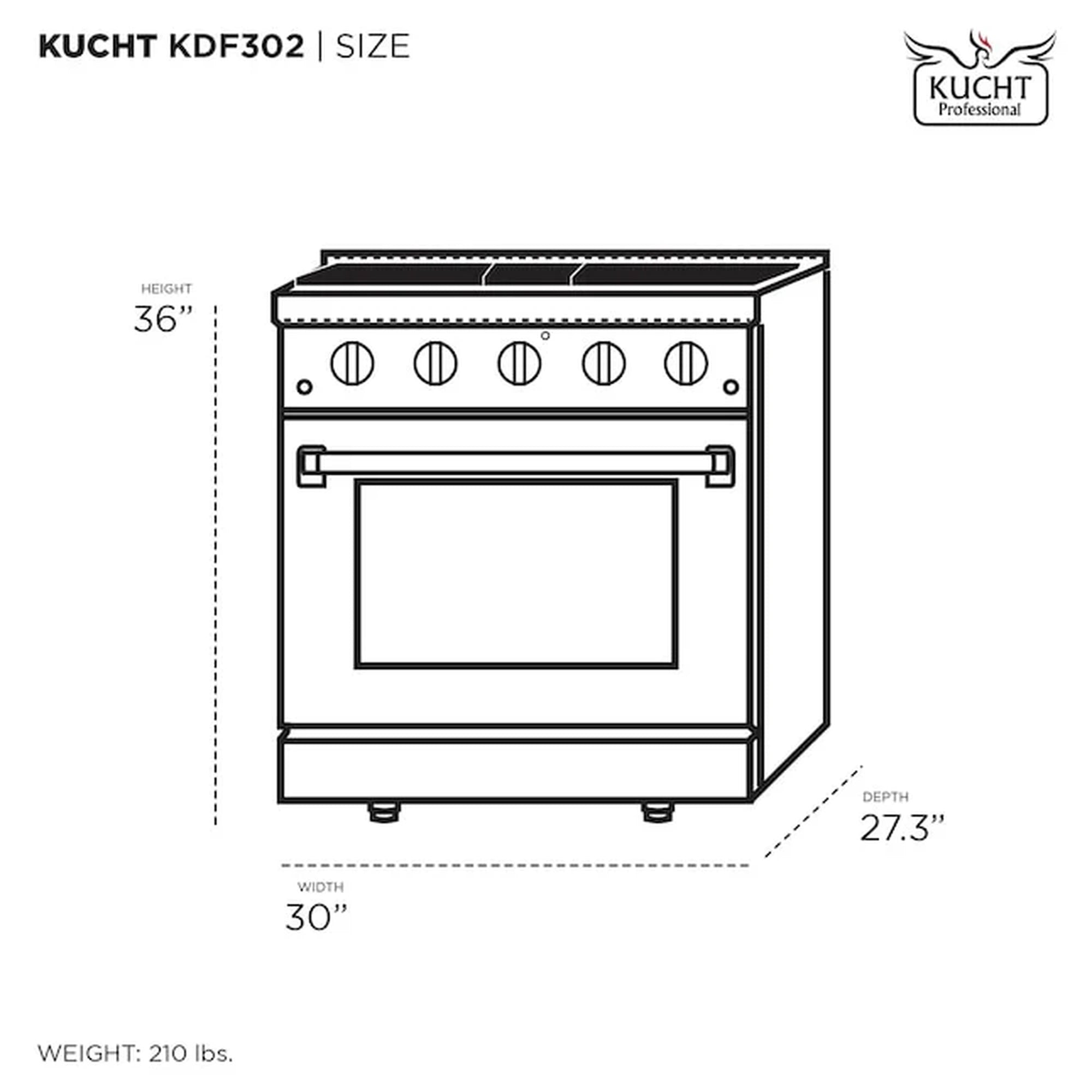 Light blue dual fuel range side view with height and depth dimension lines