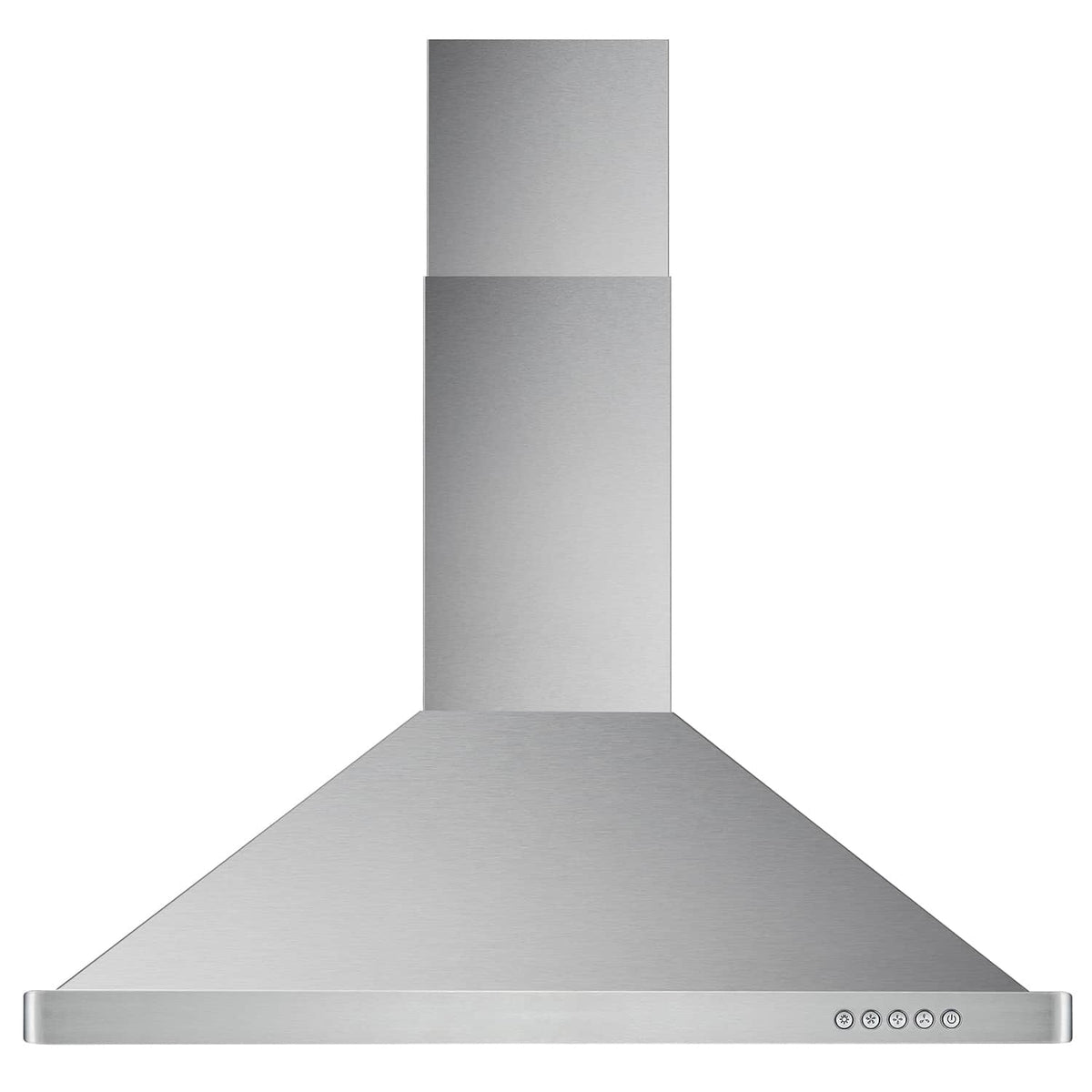 Stainless steel wall-mount range hood with smooth canopy and control lights