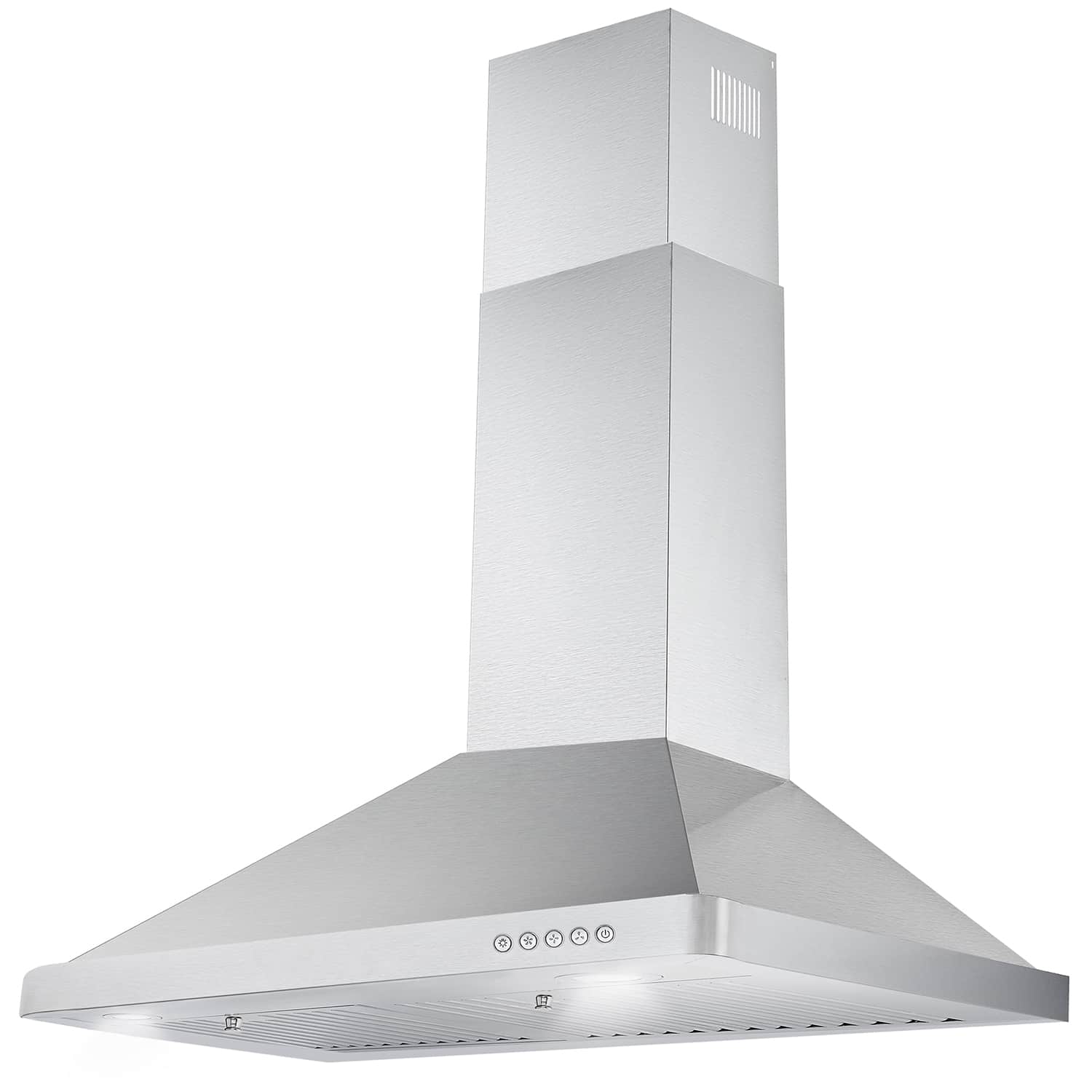 Stainless steel wall mount range hood with chimney vents and front canopy