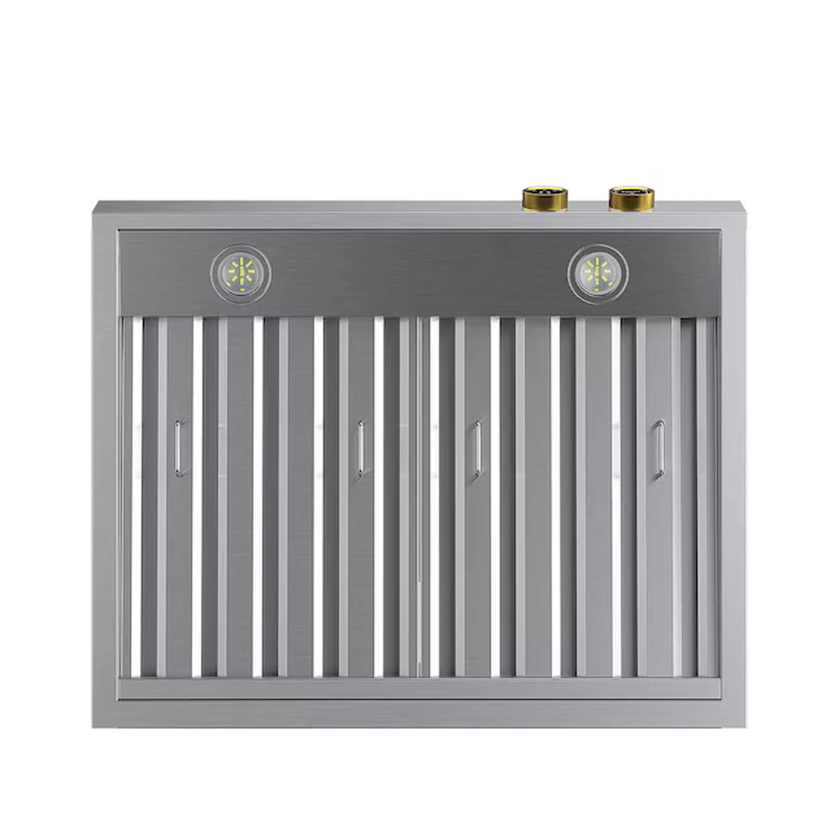 Stainless under-cabinet range hood front grille with vertical vent slots