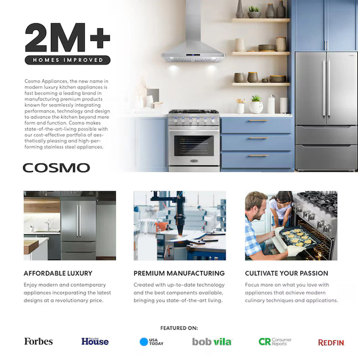 Stainless steel French door refrigerator with visible vertical handles in a kitchen
