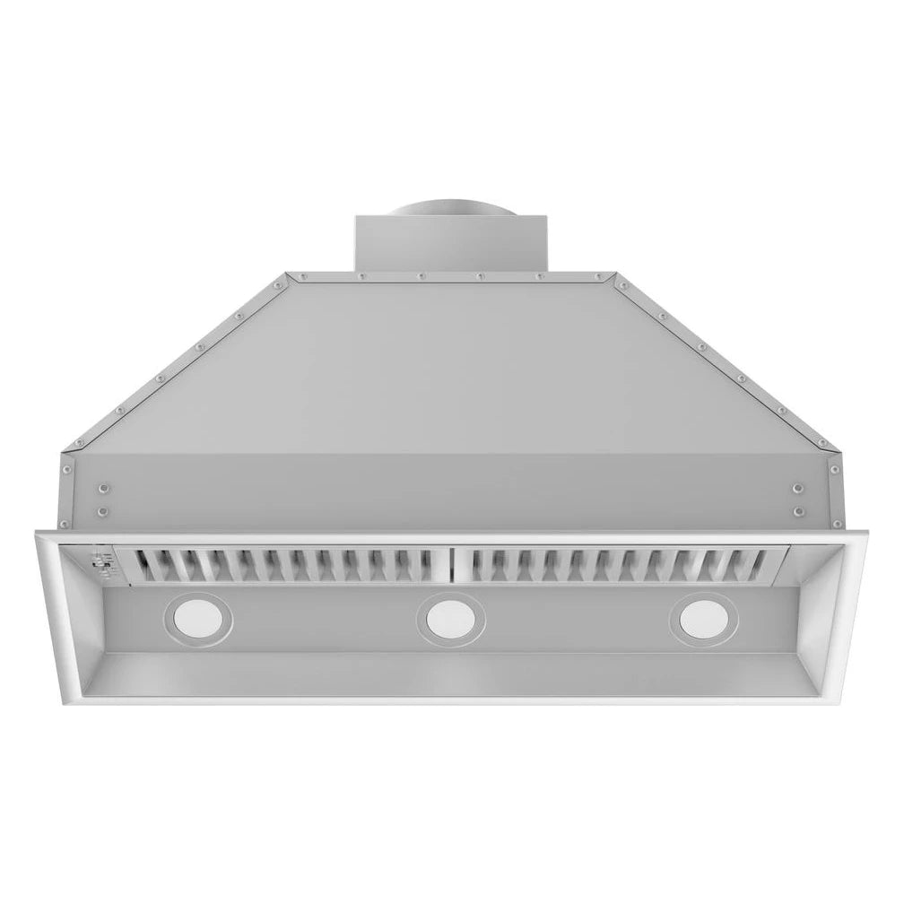 ZLINE stainless steel range hood insert with front vent slats and three round vents