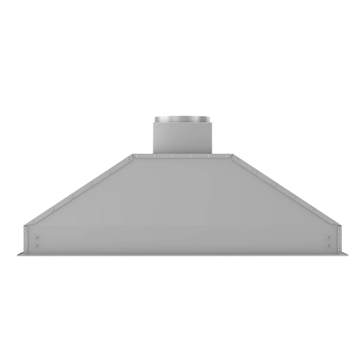 Stainless steel outdoor range hood insert, front angle with chimney collar