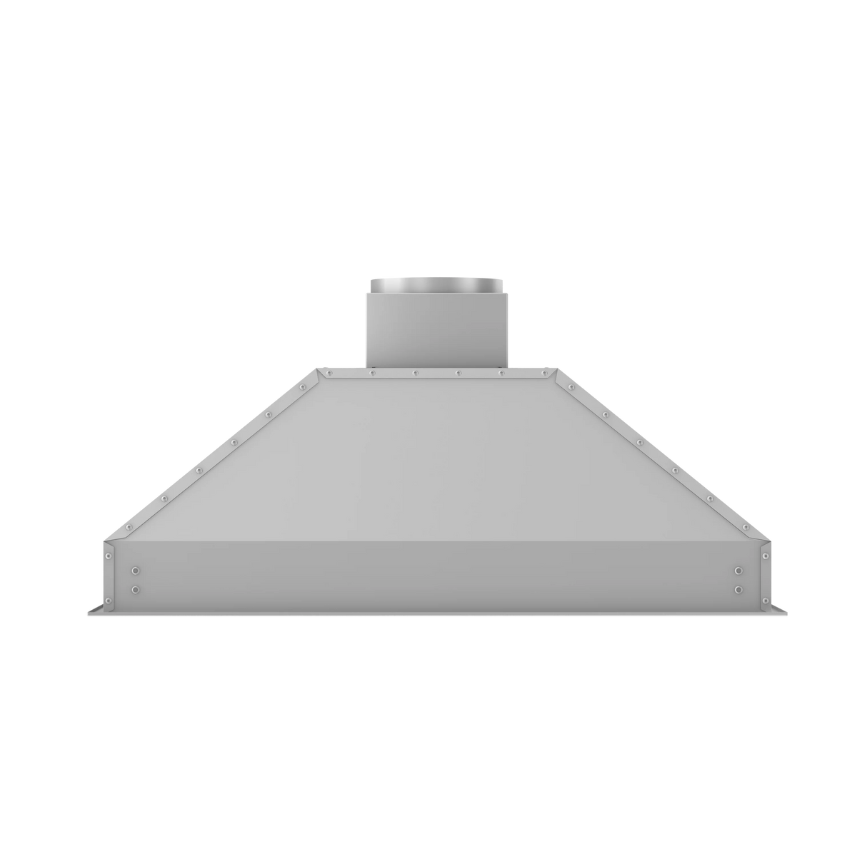Stainless steel range hood insert side view with chimney collar