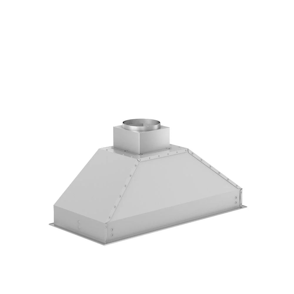 Stainless steel range hood insert with square canopy and top duct collar