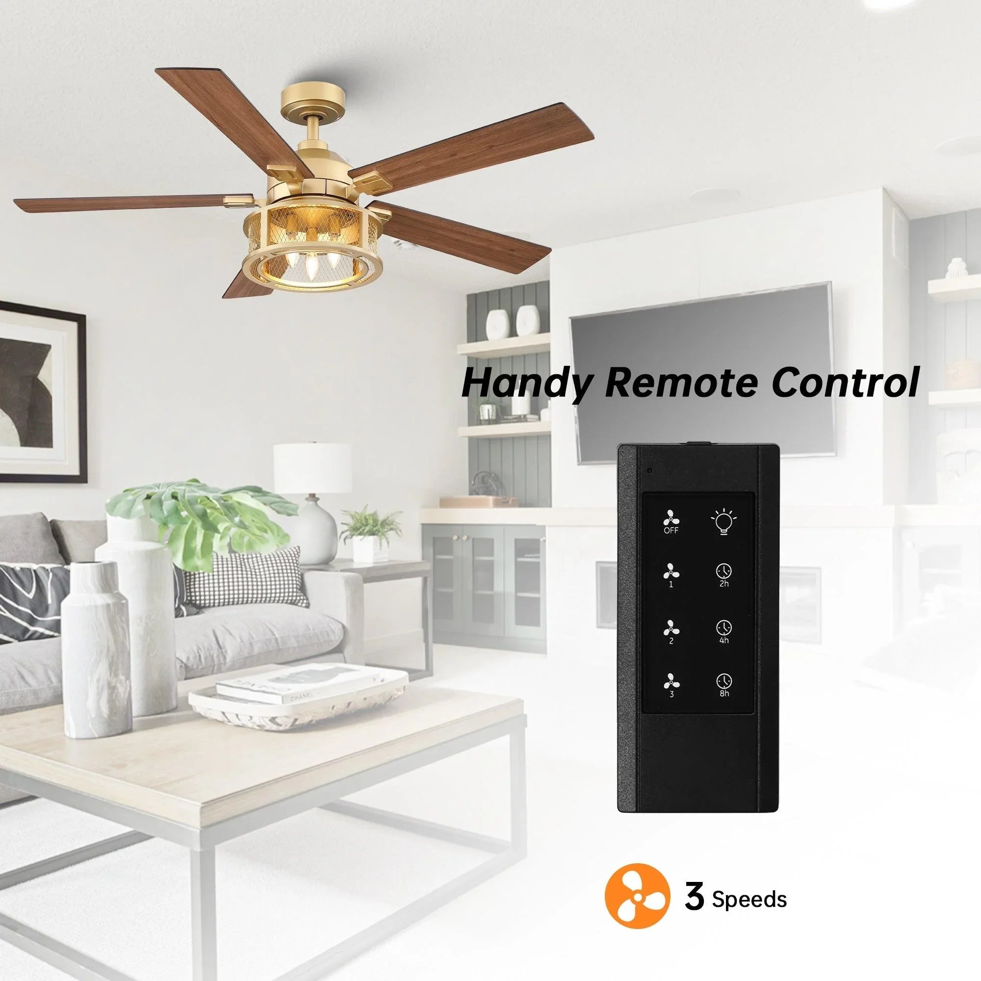 Parrot Uncle ceiling fan with integrated light and handy remote control