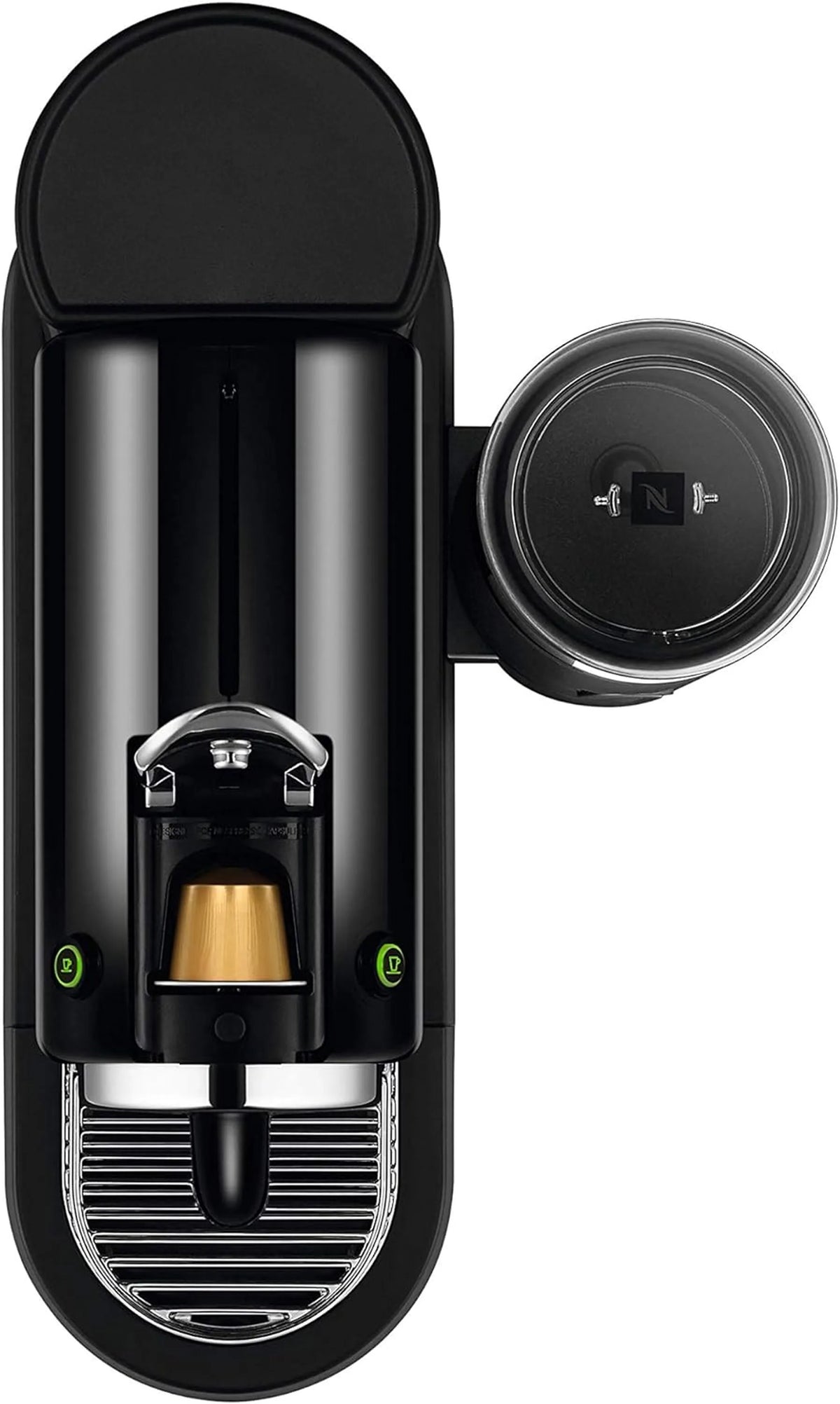 Black Nespresso Citiz capsule espresso machine with open lid and capsule slot