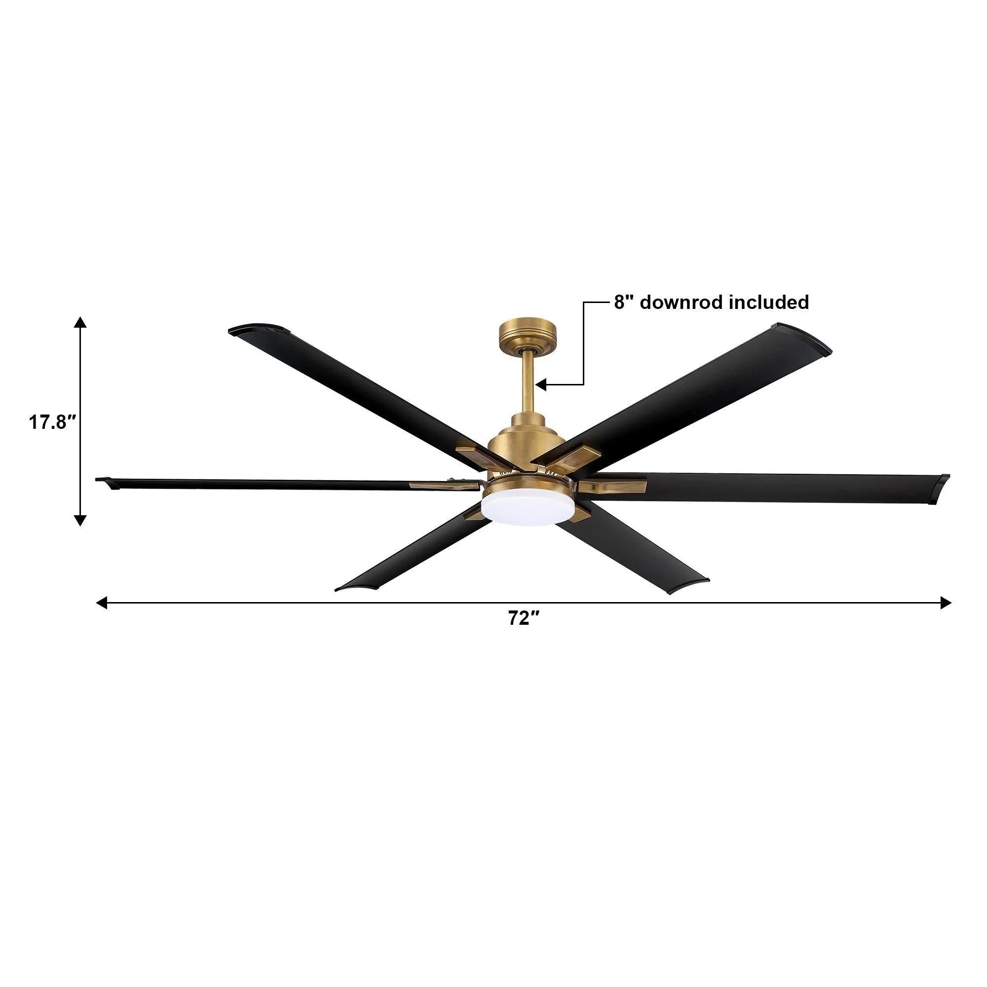 72-inch reversible ceiling fan with golden finish, five blades, and light