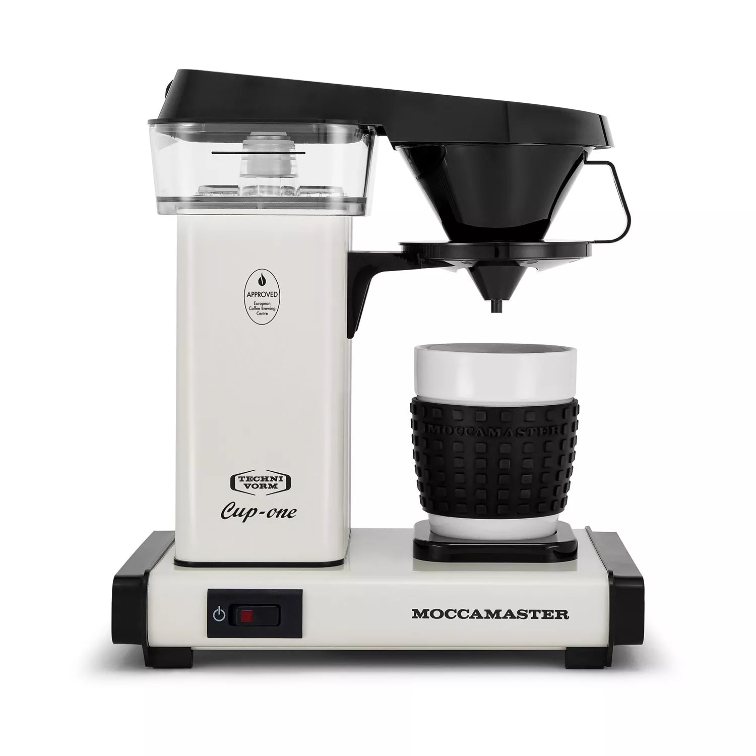 Off-white Moccamaster Cup-One single coffee maker with black funnel and drip spout