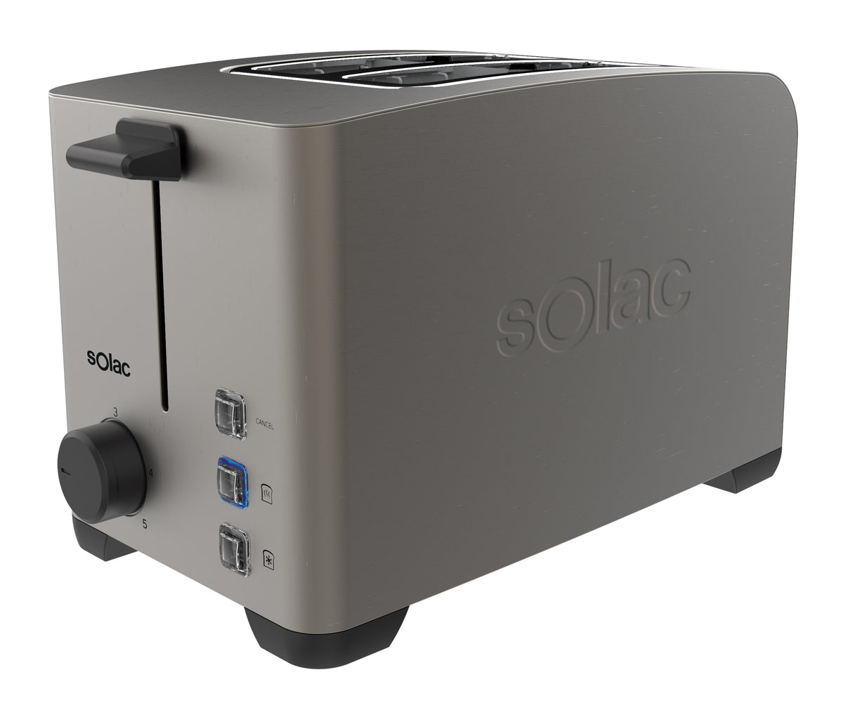 Solac 2-slice toaster side view with control lever and buttons