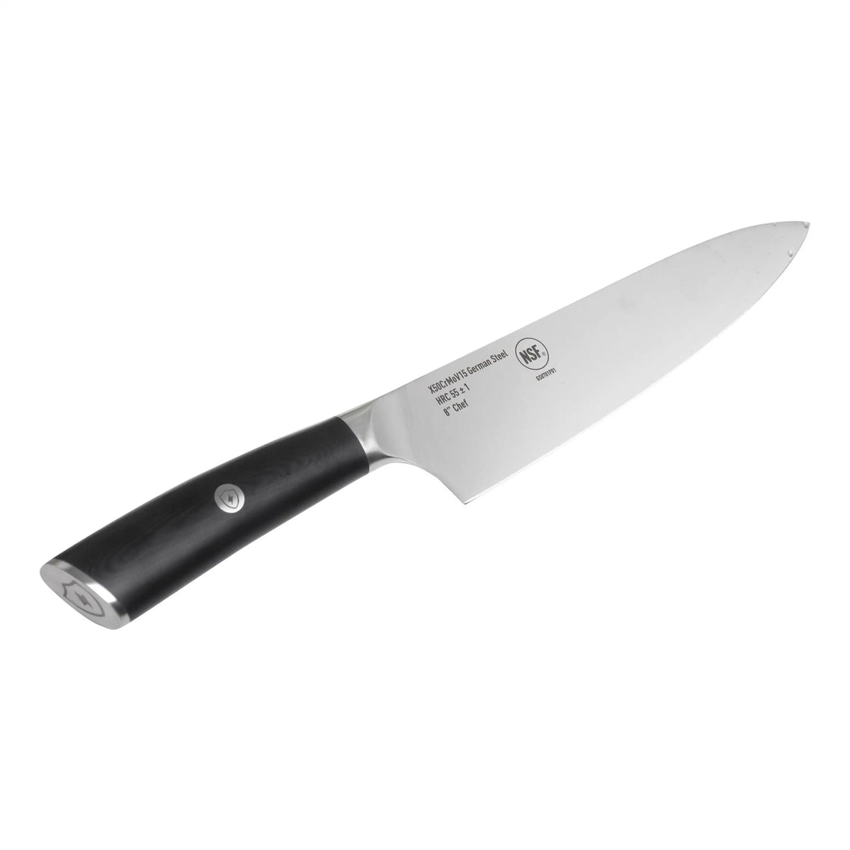 Chef knife with black handle and stainless blade