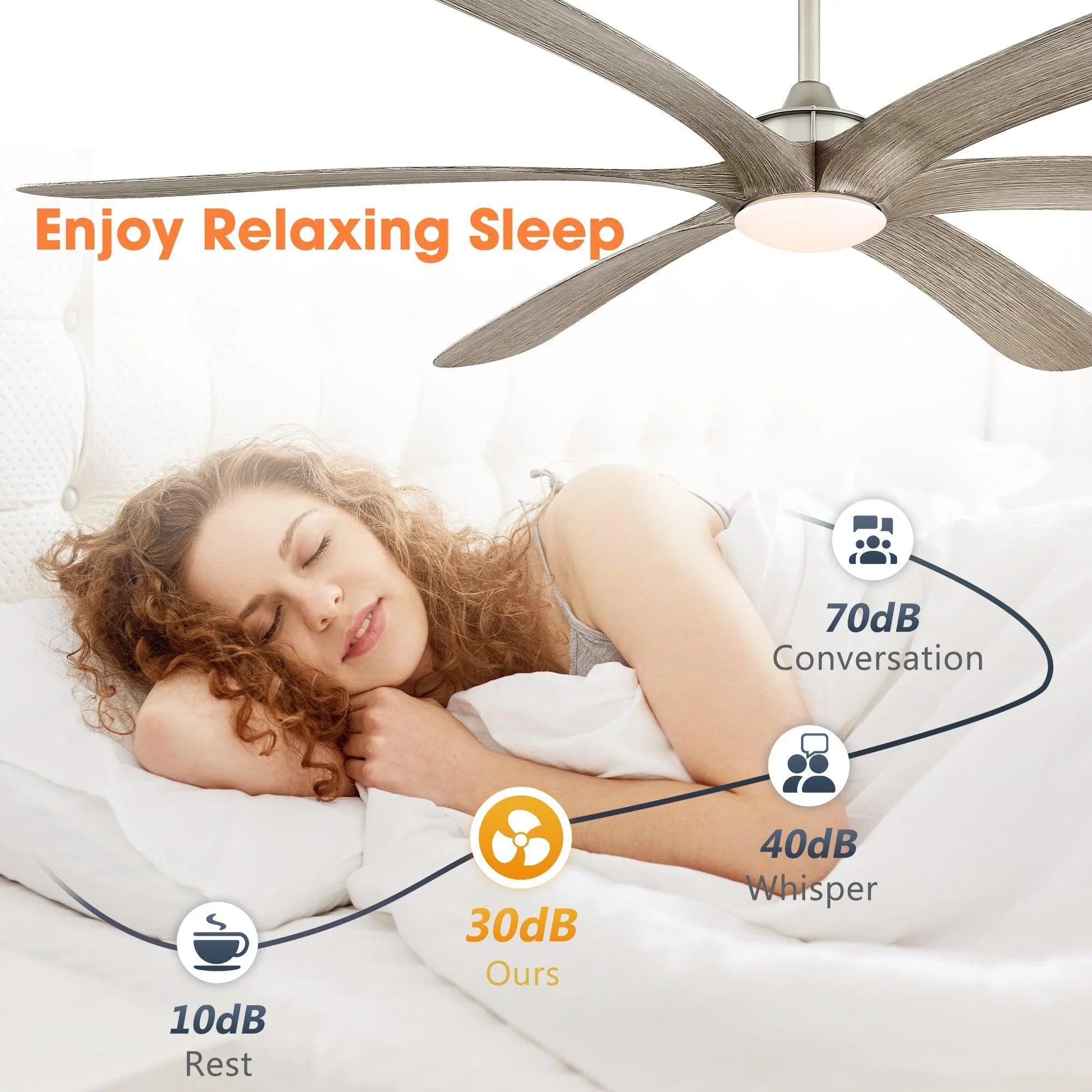 Satin nickel 72-inch farmhouse ceiling fan with integrated light and reversible blades