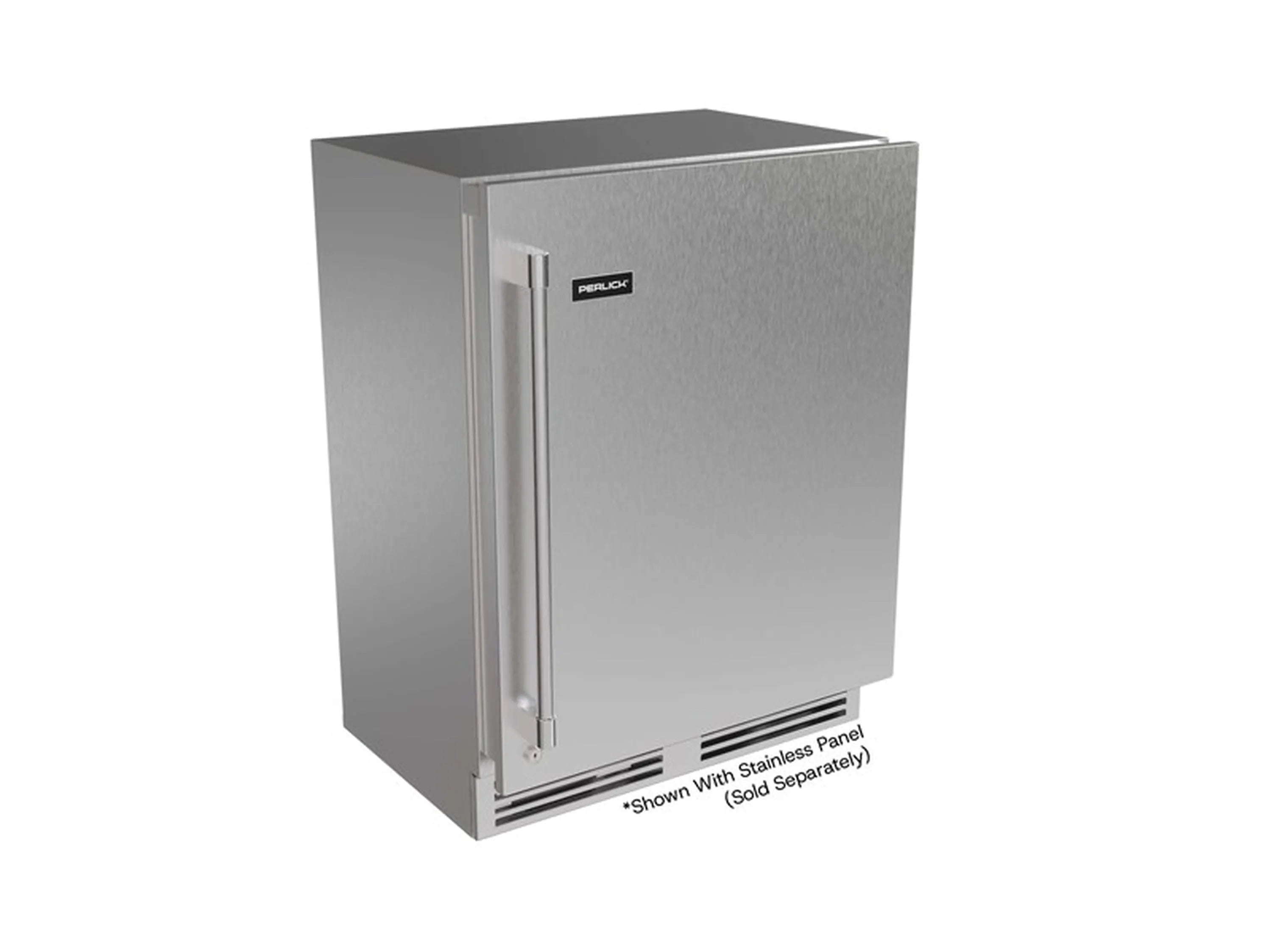 Undercounter refrigerator with stainless solid door, panel-ready style with recessed handle