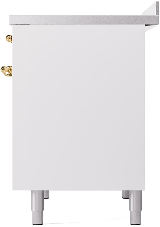 White freestanding range base with four legs and blank lower panel