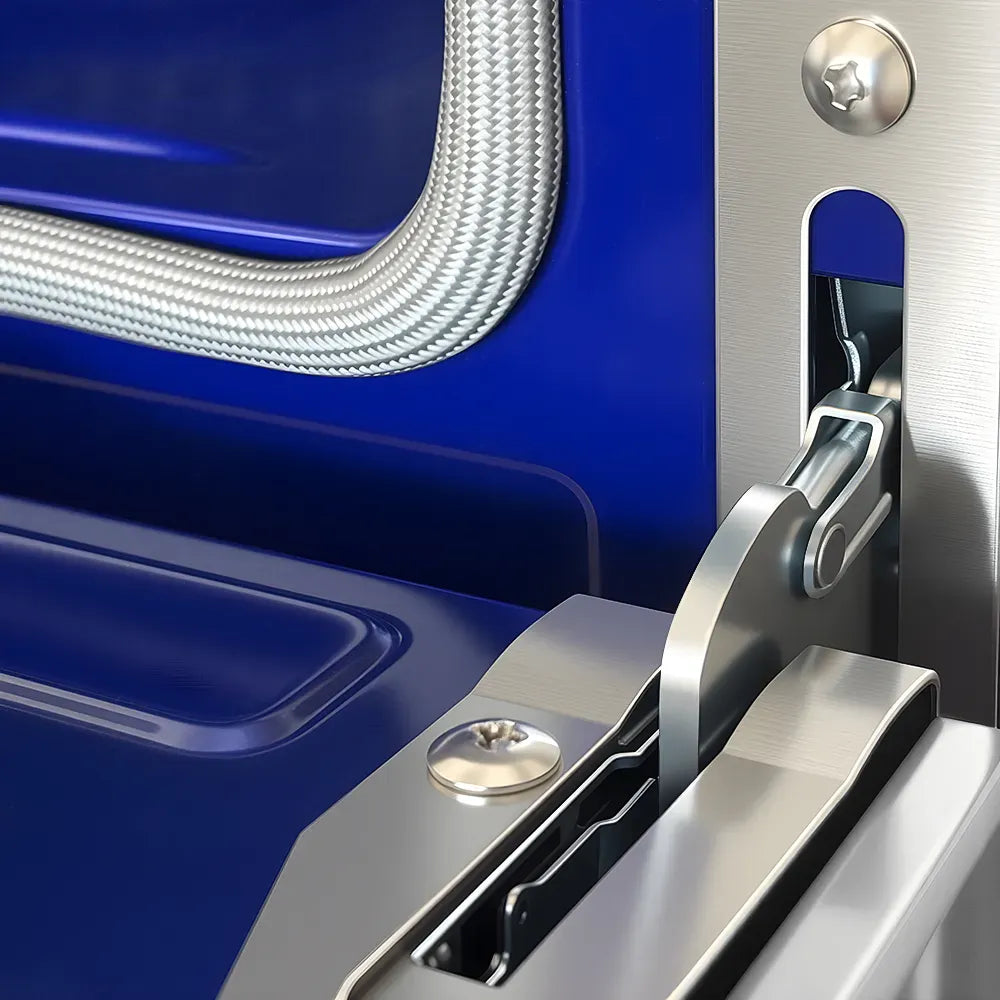 Convection oven door handle and latch on white electric range