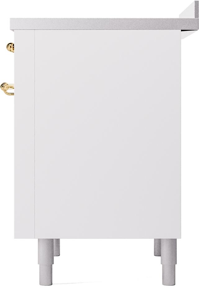 White oven base side panel with brass knob edge and leveling legs
