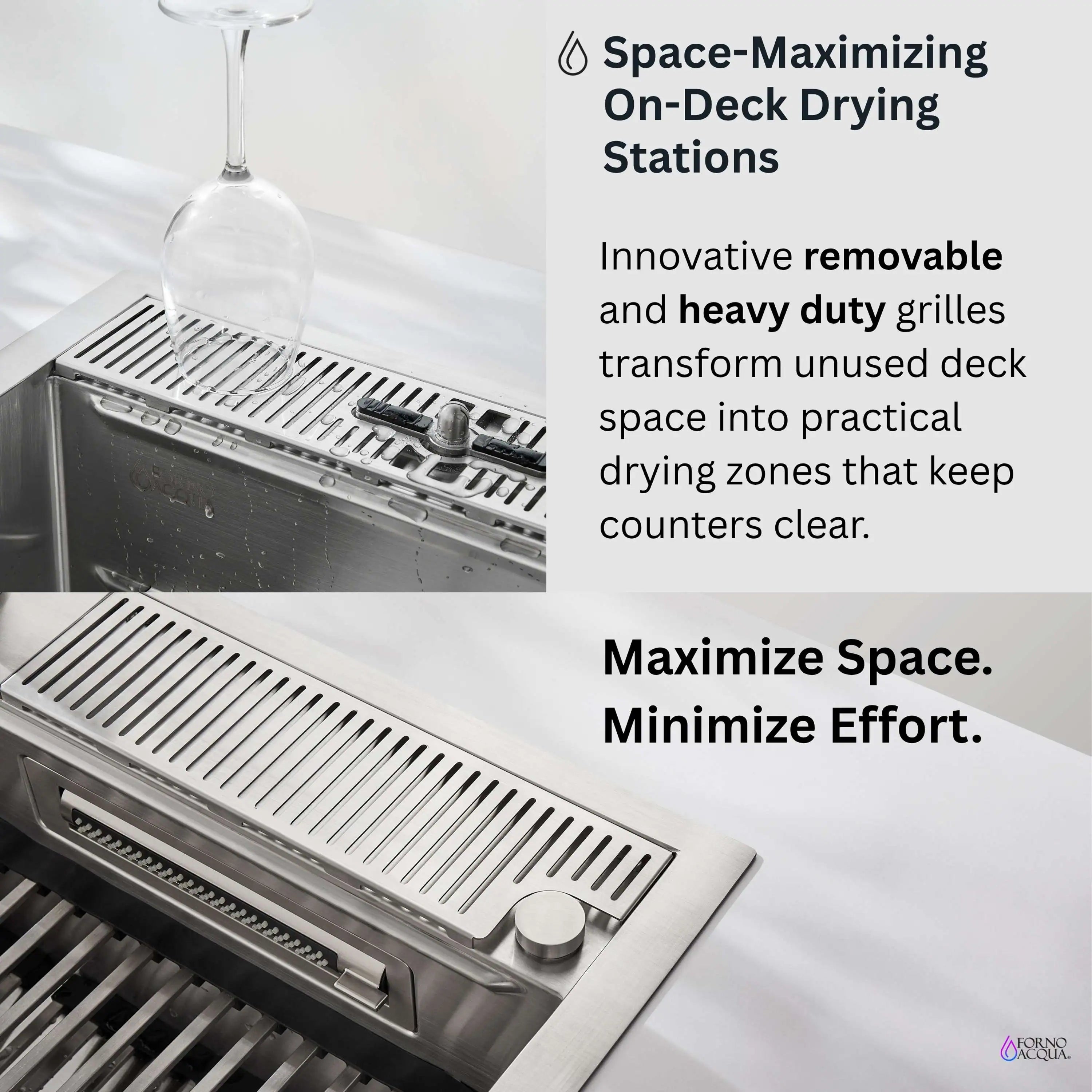Forno Acqua multisink kit stainless deck drying grilles with removable rinse channels