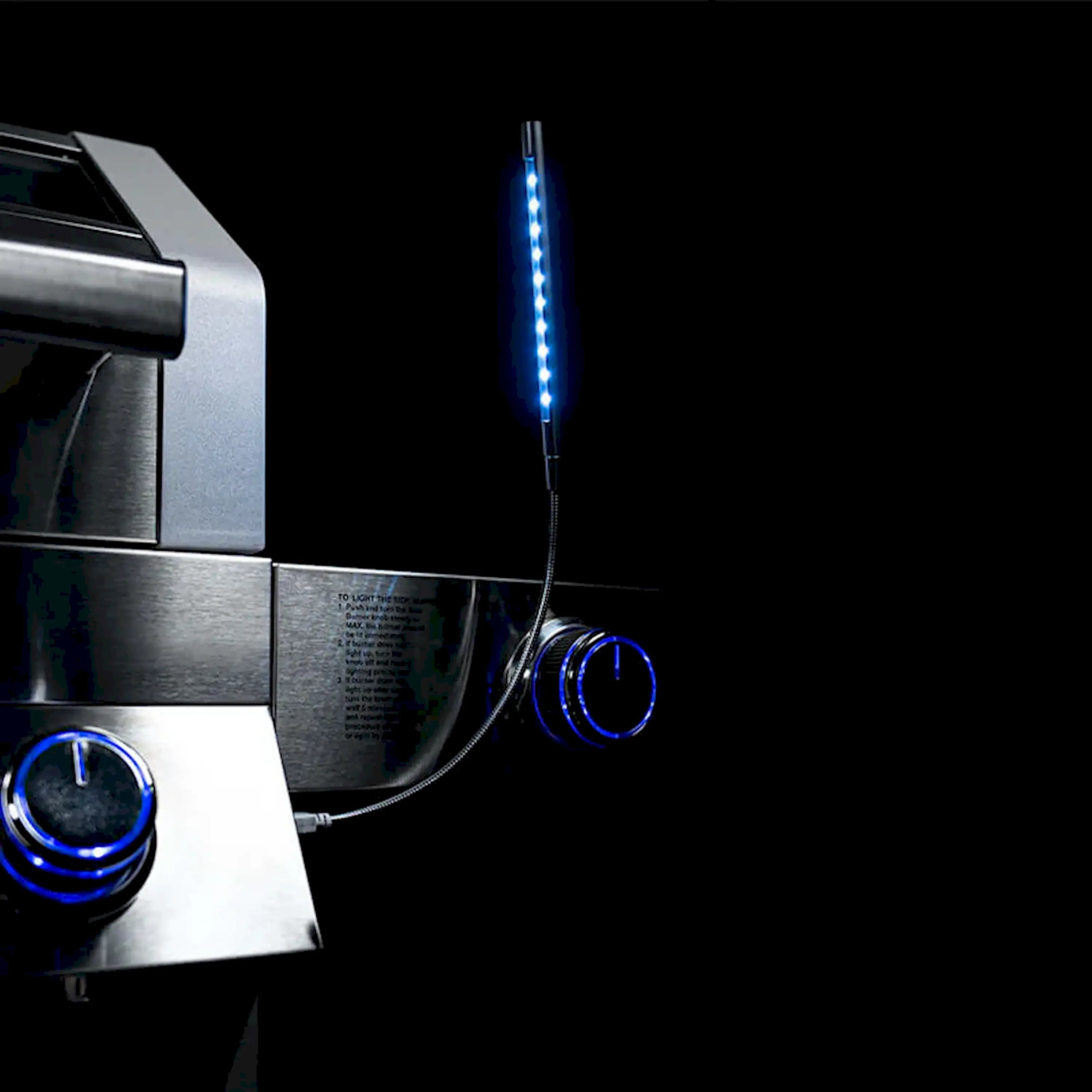 Stainless steel USB light with blue LED strip and round blue-ring button