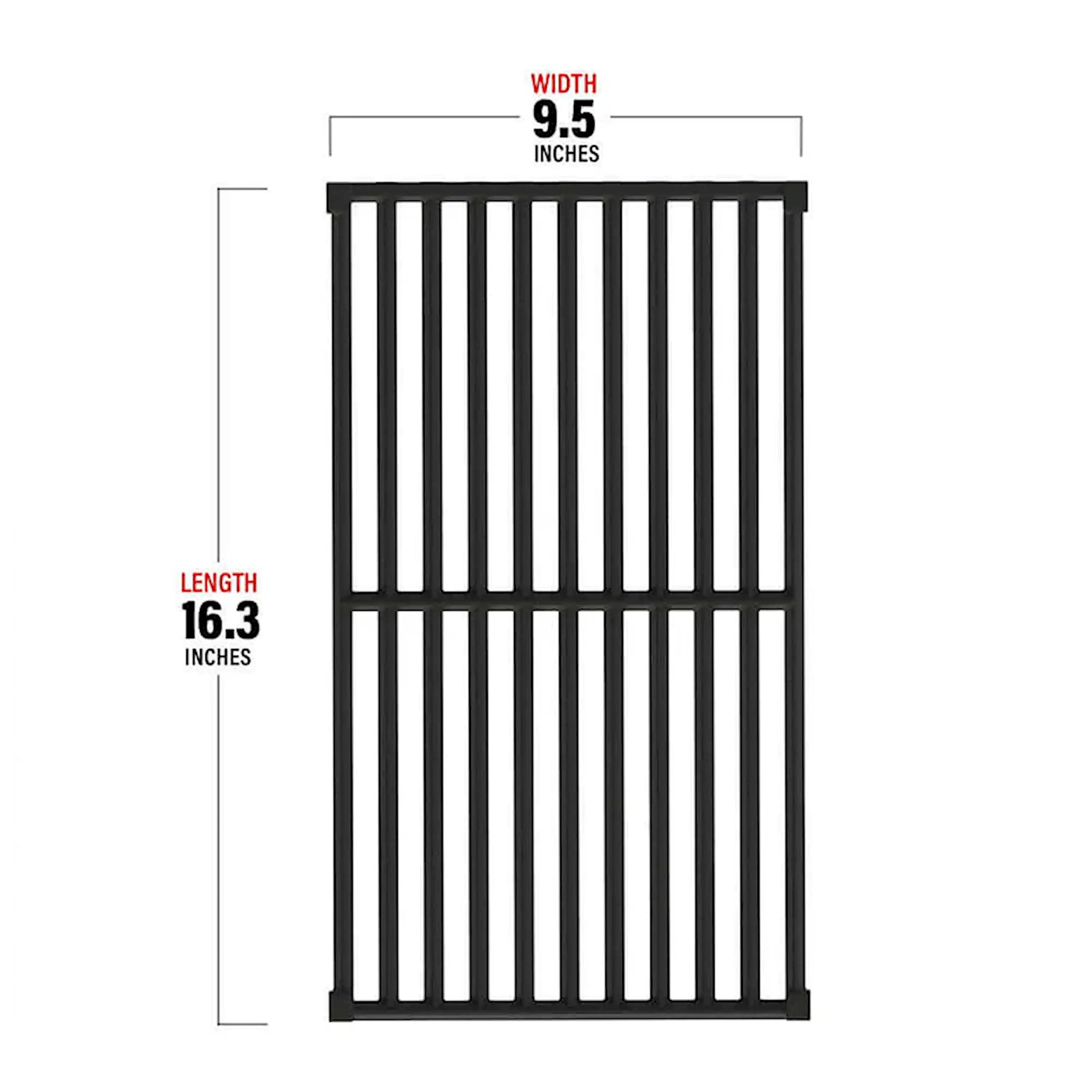 Black cast iron grill grate insert size diagram, 16.3 in length