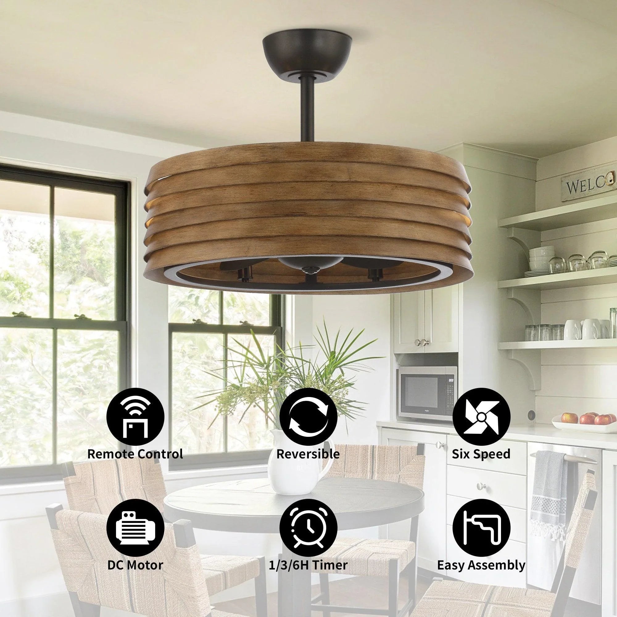 Brown farmhouse ceiling fan with light and remote control