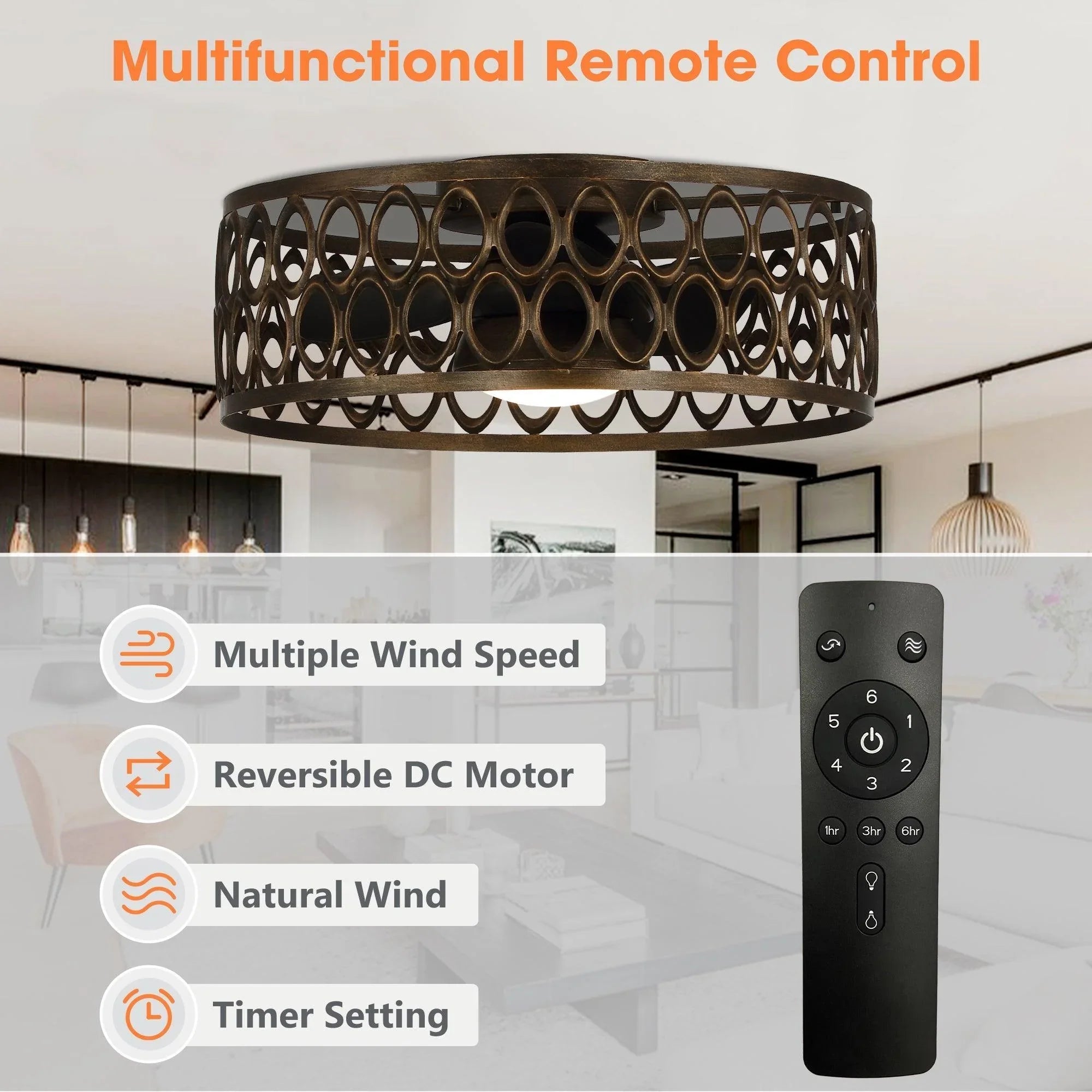 Black flush mount ceiling fan with matching remote control
