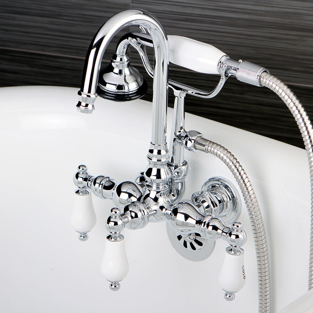 Aqua Vintage Wall Mount Clawfoot Tub Faucet in Polished Chrome