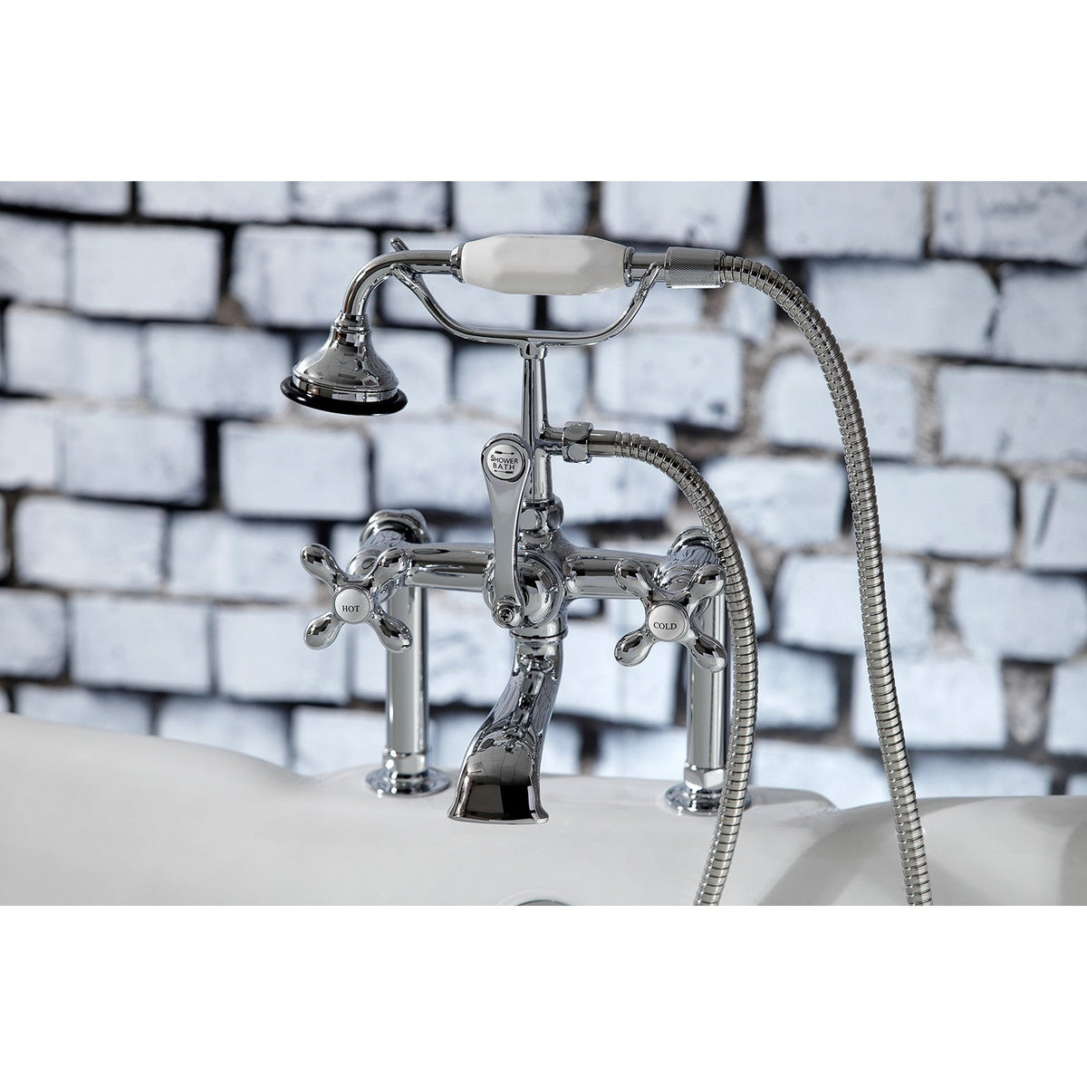 Aqua Vintage 7" Center Deck-Mount Clawfoot Tub Faucet with Hand Shower in Polished Chrome