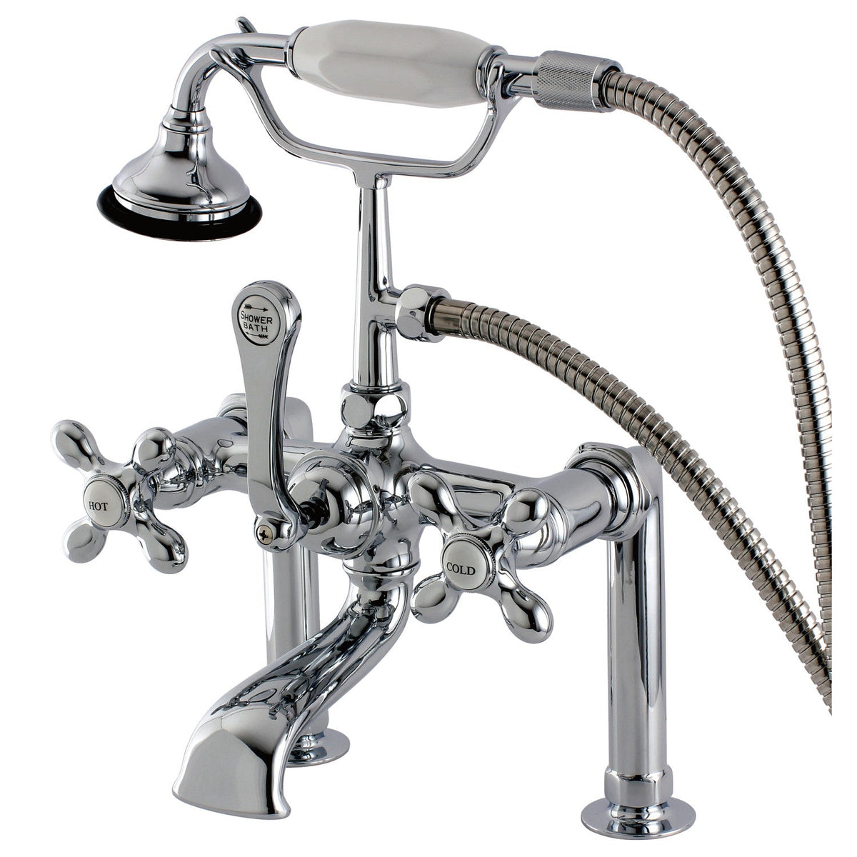 Aqua Vintage 7" Center Deck-Mount Clawfoot Tub Faucet with Hand Shower in Polished Chrome