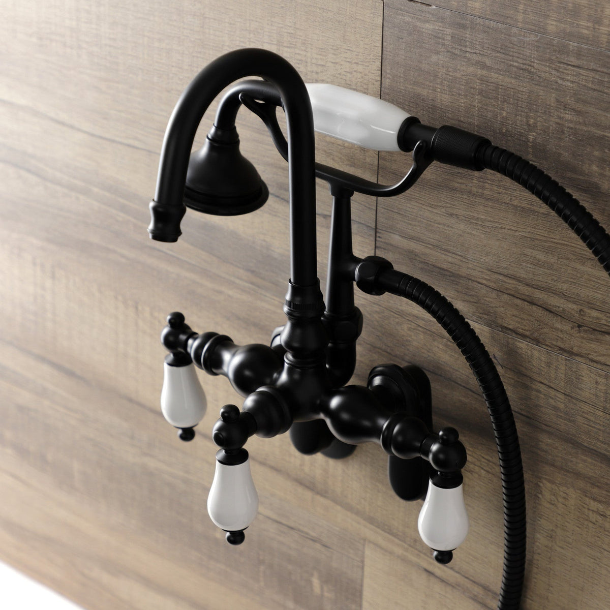 Aqua Vintage Wall Mount Clawfoot Tub Faucets in Matte Black