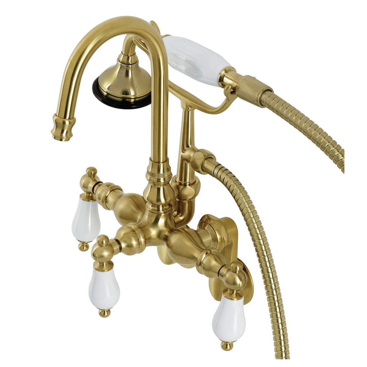 Aqua Vintage Wall Mount Clawfoot Tub Faucets in Brushed Brass